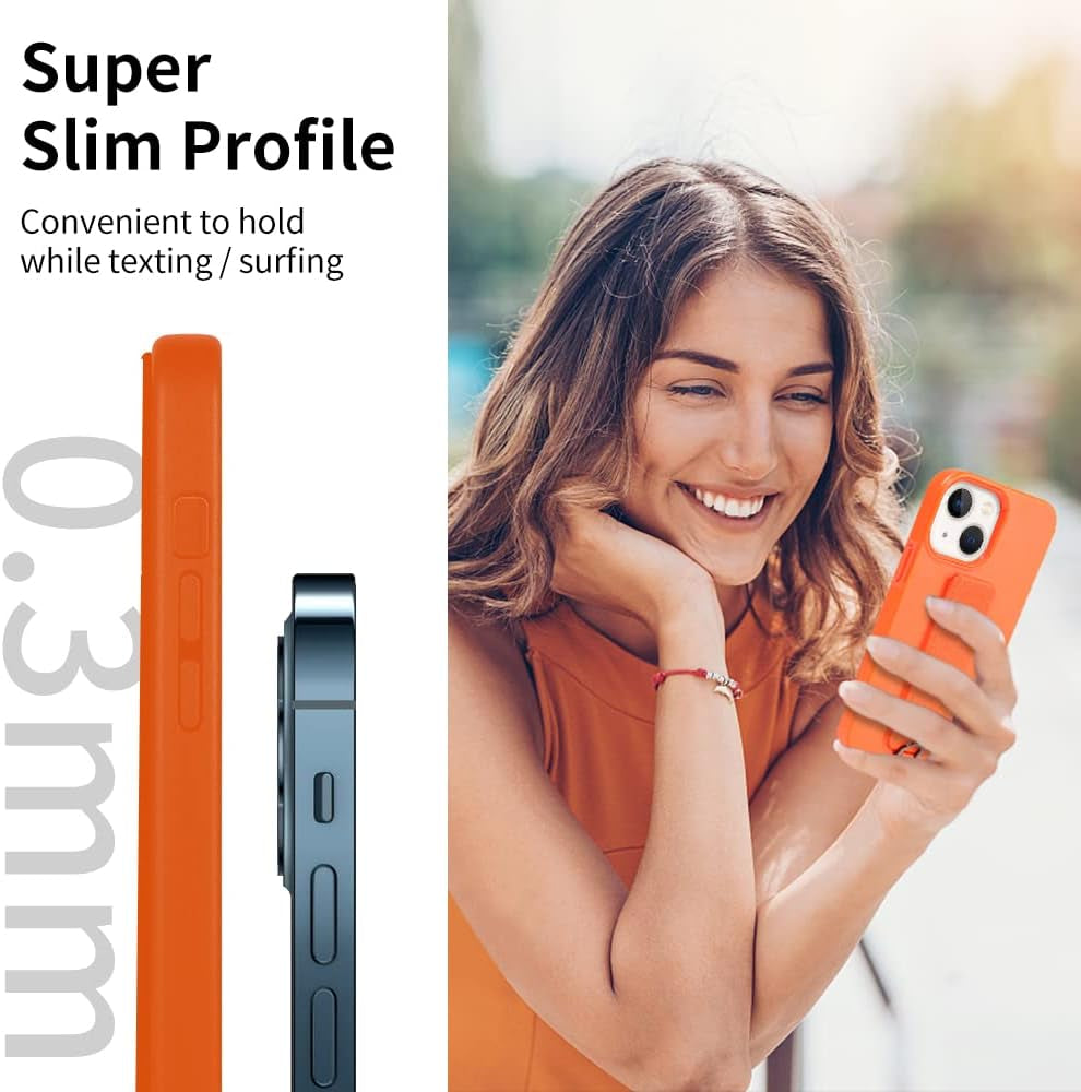 Zvedeng Compatible with Iphone 13 Mini Kickstand Case, Vertical Horizontal Stand Hand Strap with Detachable Lanyard Wrist Sling Slim Fit Cover Upgraded Shockproof Case for Iphone 13 Mini 5.4'' Orange  ZVEdeng   