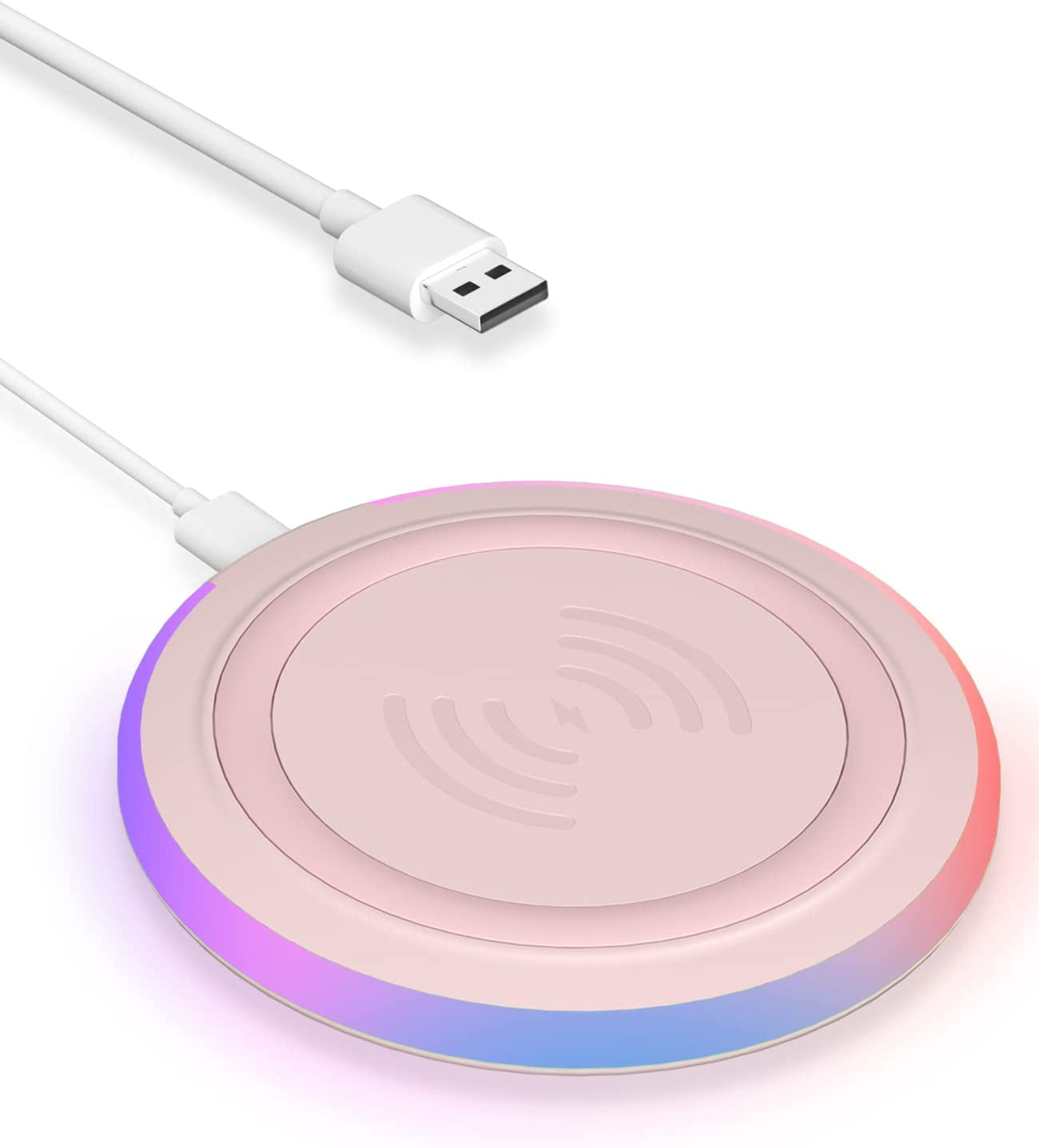 Wireless Charger Pad, 15W Max Fast RGB Wireless Charging Pad Compatible Iphone 14/14 Plus/14 Pro/14 Pro Max/13/13 Mini/Se 2022/12/11/X/8,Samsung Galaxy S22/S21/S20,Airpods 3 2 Pro(No AC Adapter) Black  MMK Pink  