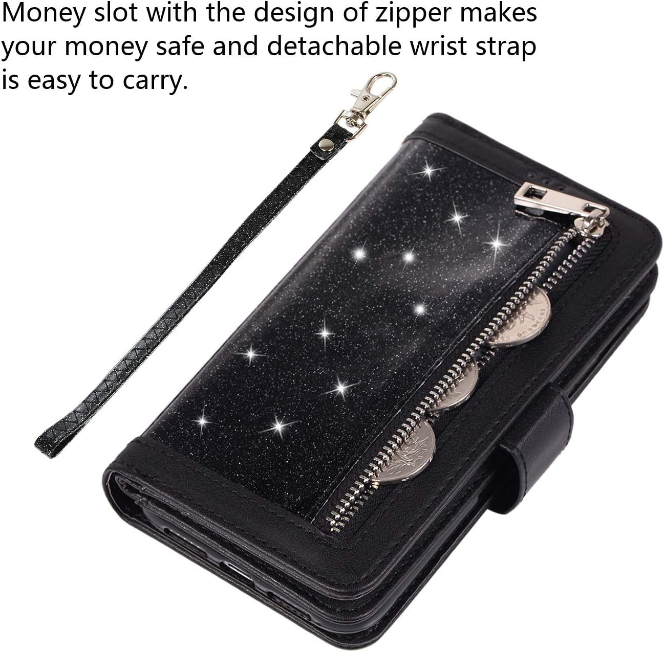 EYZUTAK Wallet Case for Samsung Galaxy Note 20 5G,Magnetic Handbag Zipper Pocket PU Leather Flip with 9 Card Slots and Wrist Strap Folio TPU Inner Stand Case for Note 20 5G - Black  EYZUTAK   