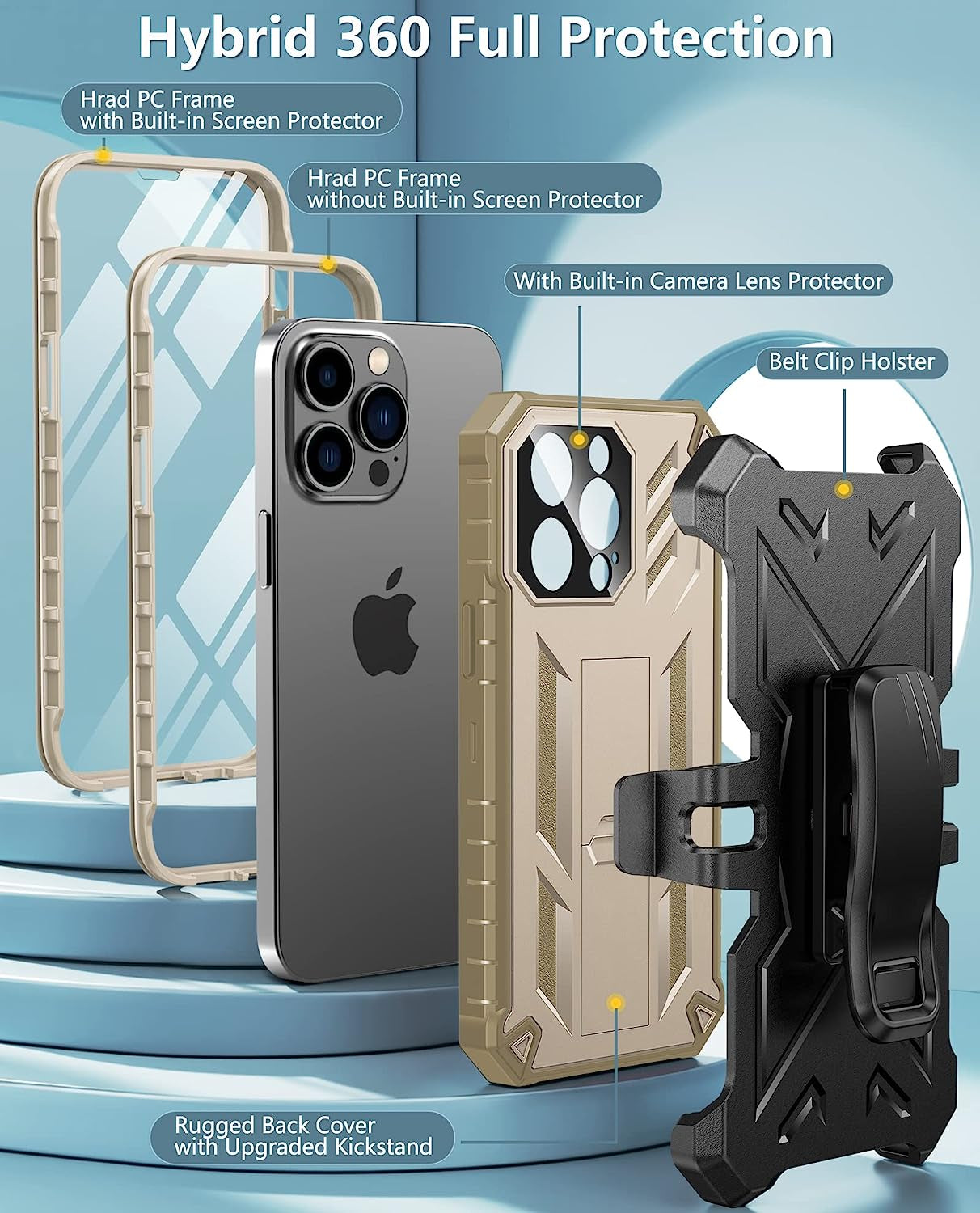 FNTCASE for Iphone 14 Pro Max Case: Military Grade Rugged Cell Phone Cover with Kickstand & Holster | Shockproof TPU Protection Bumper Matte Textured Design for Iphone 14 Pro Max Cases 6.7Inch - Beige  FNTCASE   