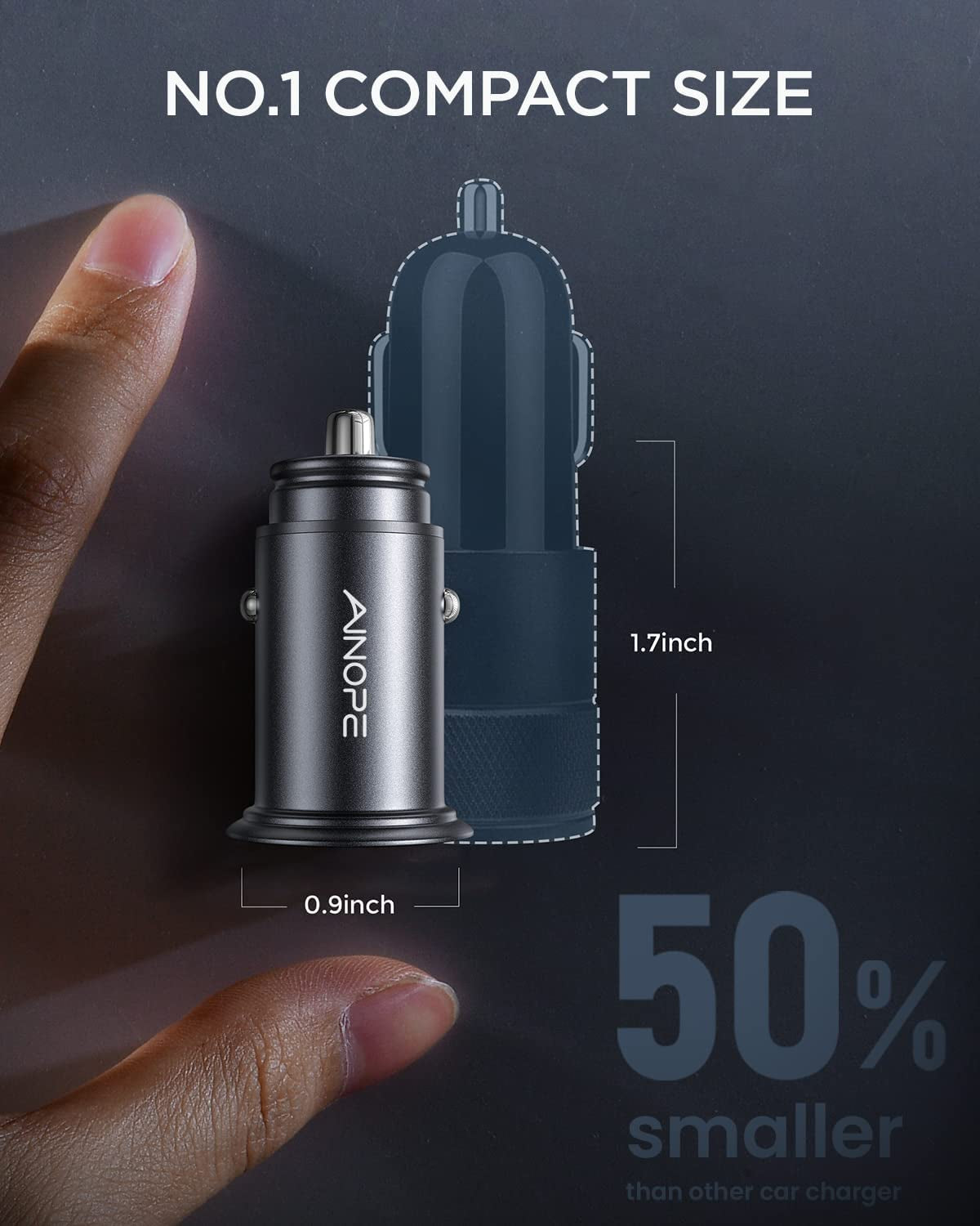 Car Charger, AINOPE Smallest 4.8A All Metal USB Car Charger Port Fast Charge Car Charger Adapter Flush Fit Compatible with Iphone 14 Pro Max/13/12/11/X/6S, Ipad Air 2/Mini 3, Samsung Note 9/S10/S9/S8  Ainope   