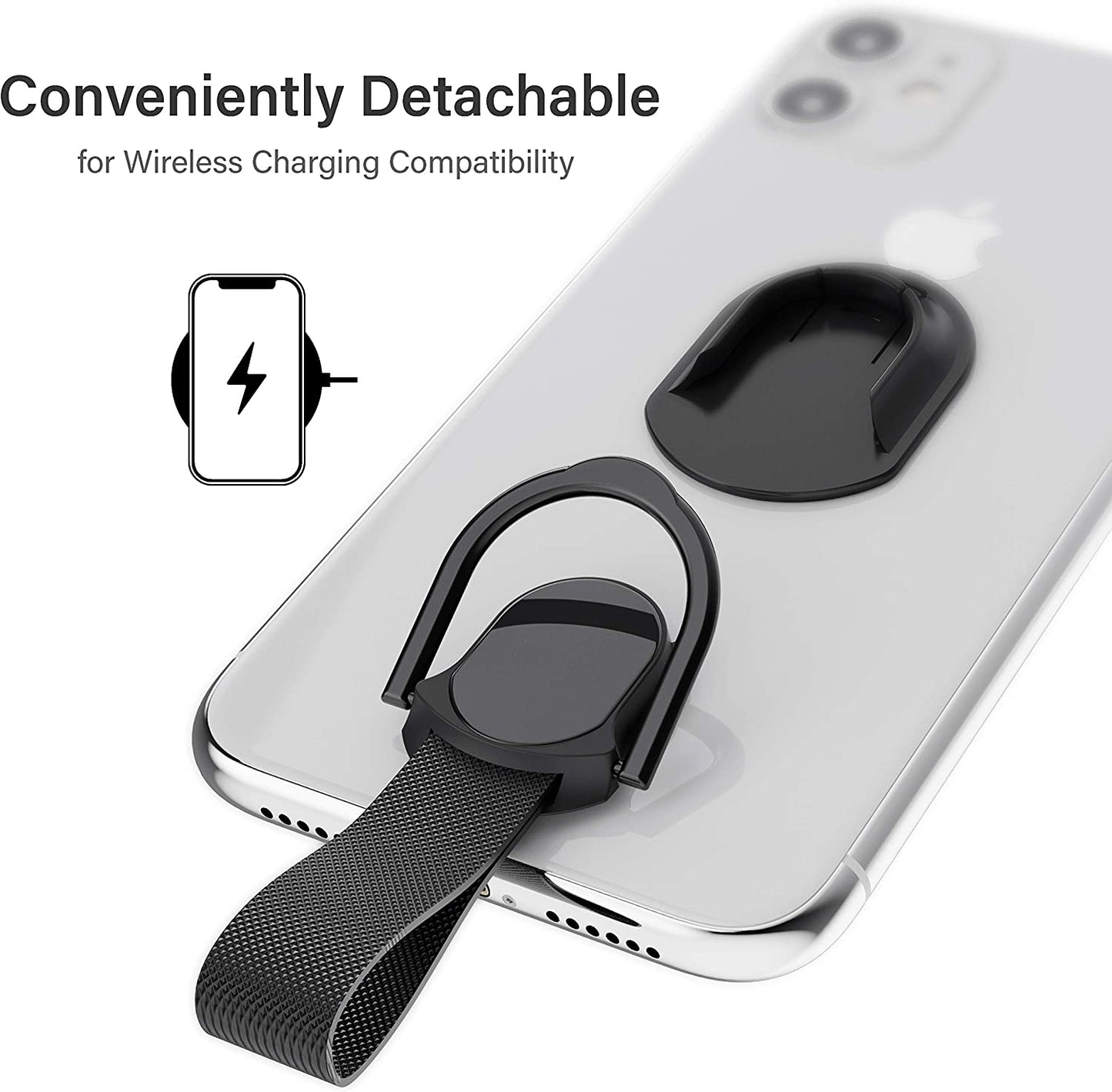 Ghostek LOOP Magnetic Phone Strap Holder for Hand with Kickstand Ergonomic Finger Grip Works with Car Mounts and Detachable for Wireless Charging Designed for Iphone, Galaxy, Pixel Case Covers (Black)  Ghostek   