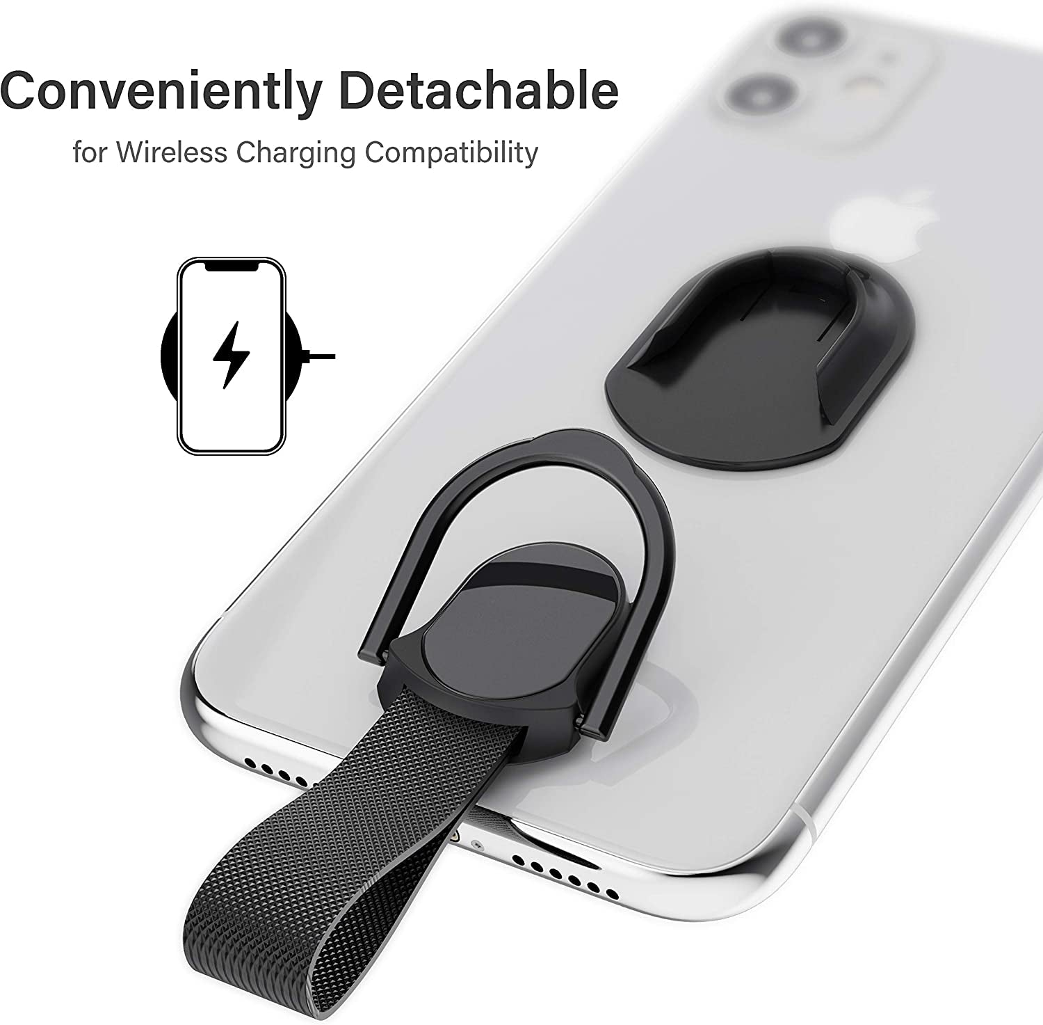 Ghostek LOOP Magnetic Phone Strap Holder for Hand with Kickstand Ergonomic Finger Grip Works with Car Mounts and Detachable for Wireless Charging Designed for Iphone, Galaxy, Pixel Case Covers (Black)  Ghostek   