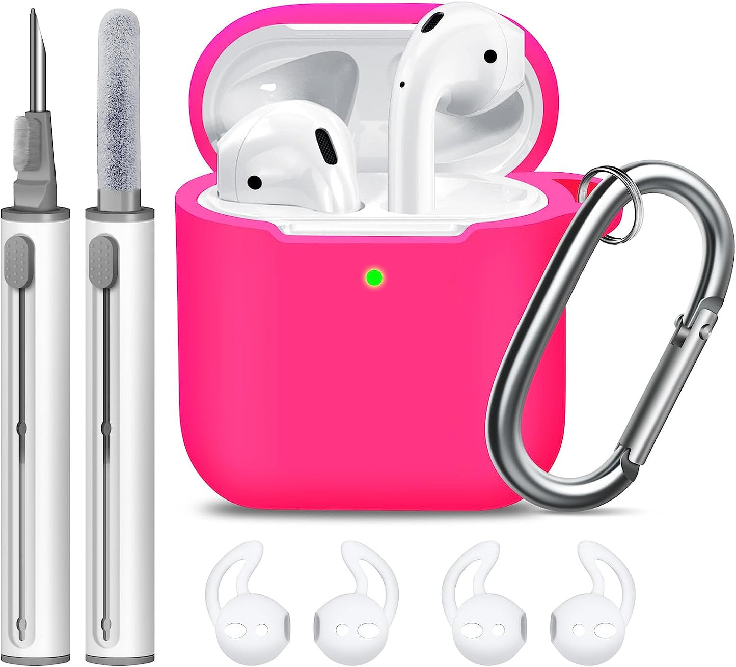 MOLOPPO Case Cover Compatible with Airpods, Soft Silicone Protective Cover with Keychain for Women Men Compatible with Apple Airpods 2Nd 1St Generation Charging Case, Front LED Visible- Milk Tea  MOLOVA A3-Rose Pink+pen+hook  