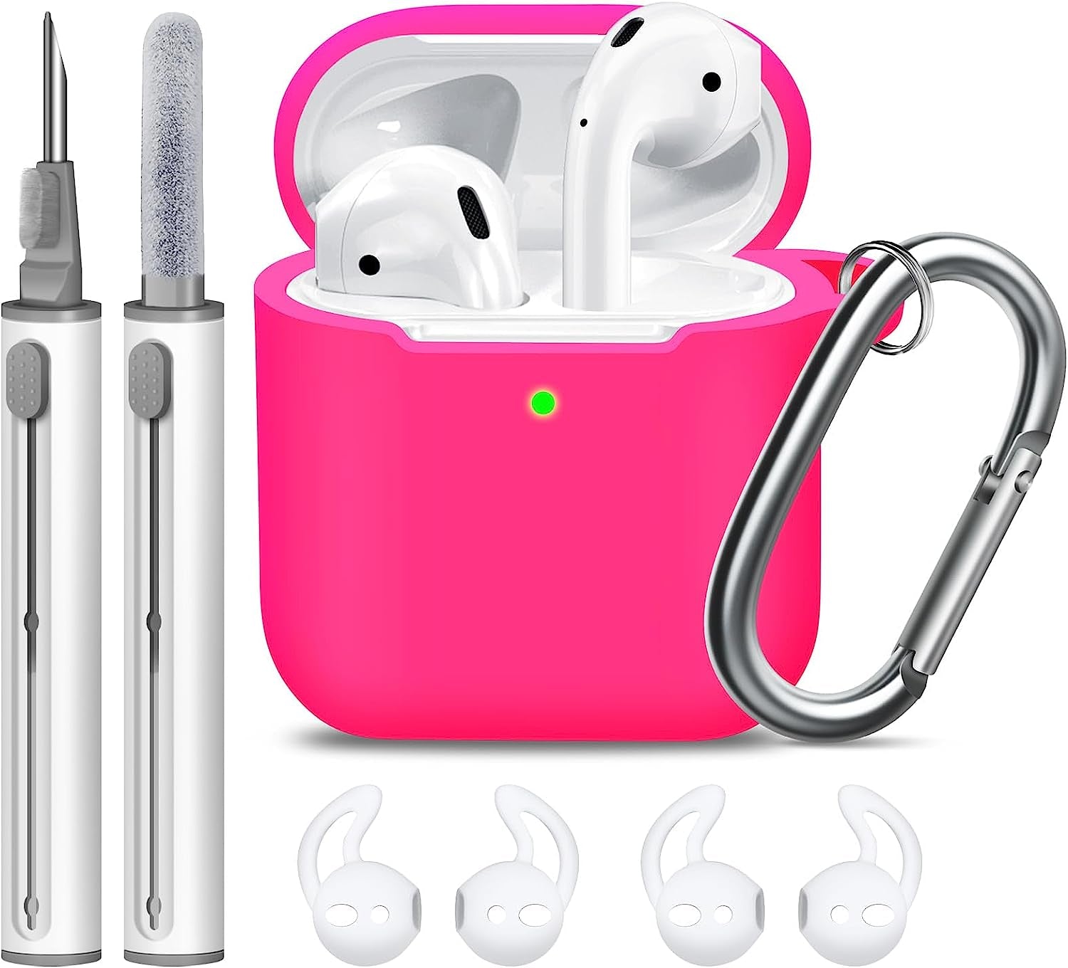 MOLOPPO Case Cover Compatible with Airpods, Soft Silicone Protective Cover with Keychain for Women Men Compatible with Apple Airpods 2Nd 1St Generation Charging Case, Front LED Visible- Milk Tea  MOLOVA A3-Rose Pink+pen+hook  