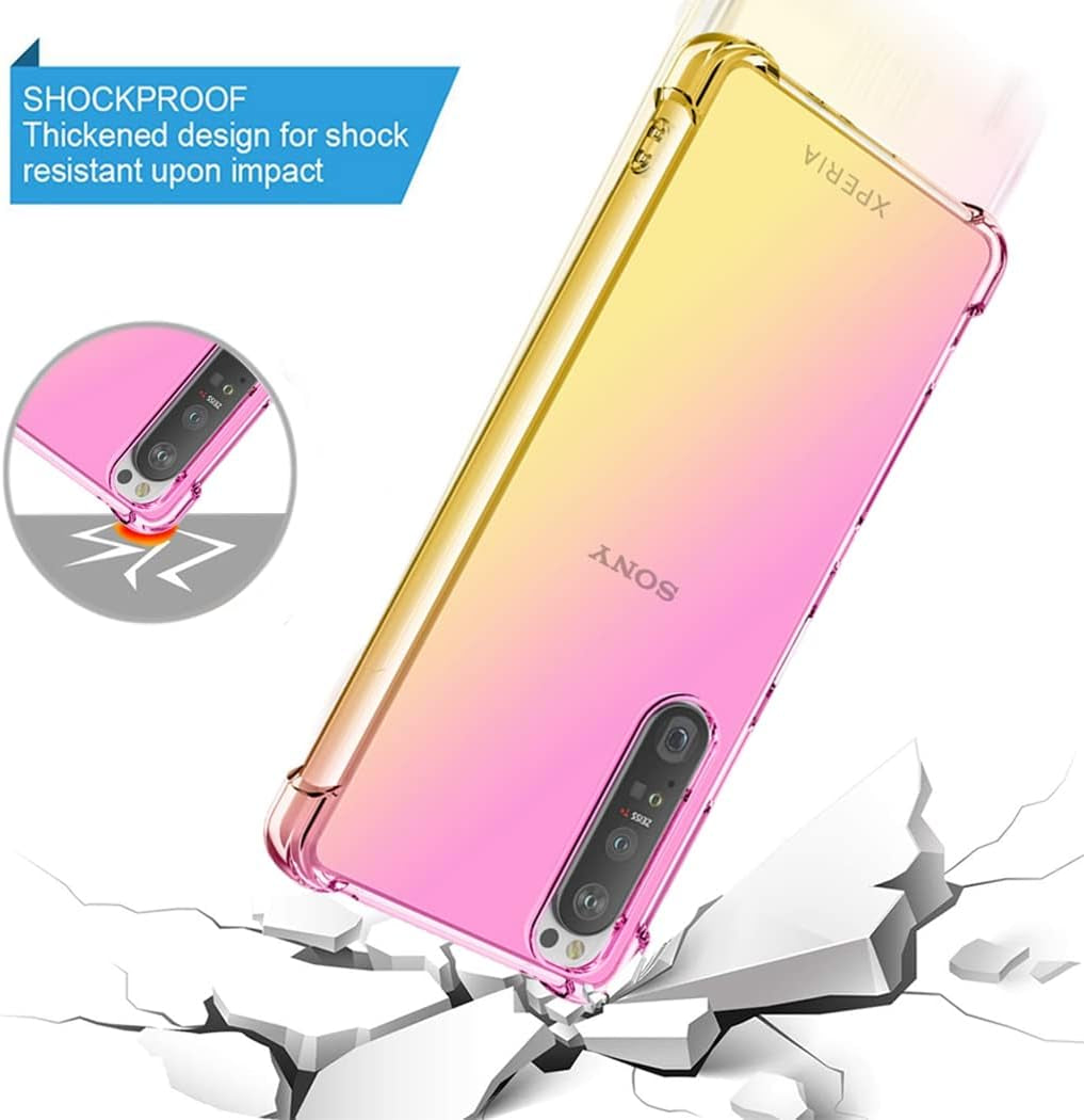 Ueokeird for Sony Xperia 5 Iii/Xperia 5III 5G XQ-BQ72 Case, Clear Cute Gradient Phone Case Slim anti Scratch Flexible TPU Cover Shockproof Protective Case for Sony Xperia 5 III (Pink/Gold)  Ueokeird   
