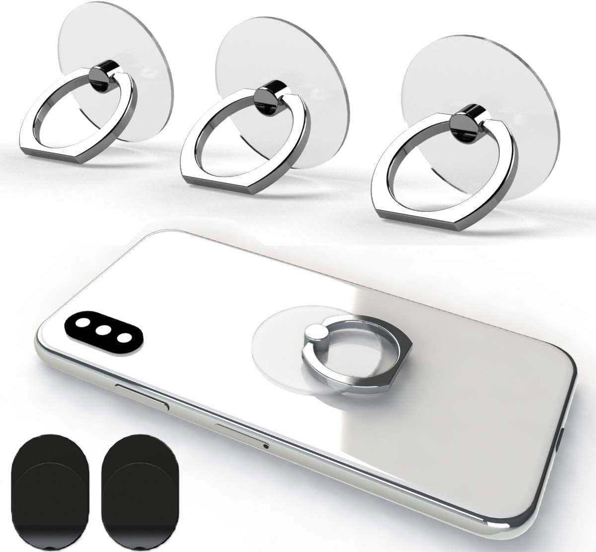 Attom Tech Transparent Phone Ring Holder Grip 360 Degree Free Rotation, Clear Cell Phone Finger Ring Kick-Stand Compatible with Iphone X 8 7 plus 6S 6 5S 5 SE, Galaxy S9 S8 S7 S6 Edge (Silver)  Attom Tech LLC   