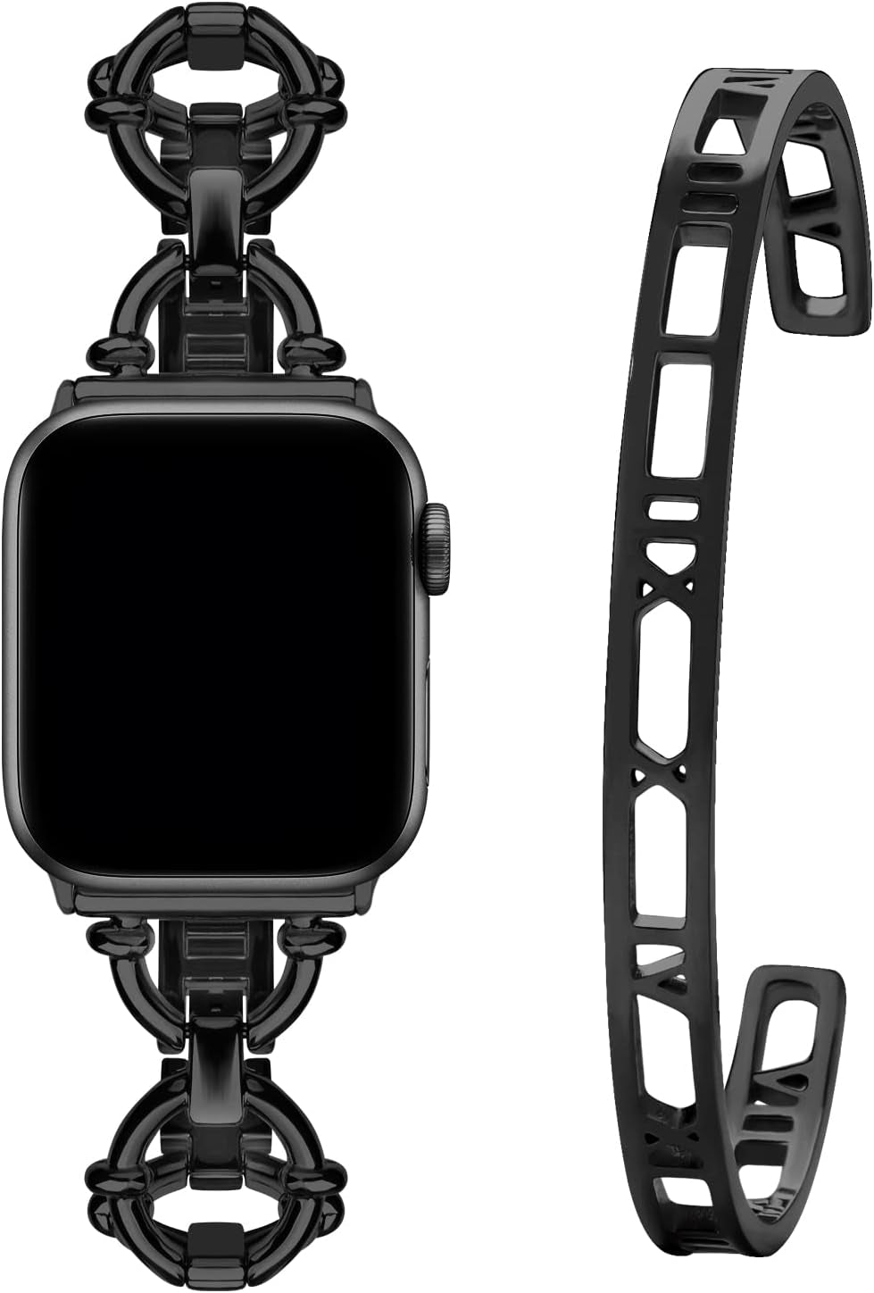 Wutwuk Compatible with Apple Watch Band 38Mm 40Mm 41Mm, Iwatch Bands Strap for Apple Watch SE Series 8 7 6 5 4 3 2 1, Women Dressy Roman Numerals Bangle Bracelets Set, Gold  wutwuk Black+Numeral 38mm/40mm/41mm 