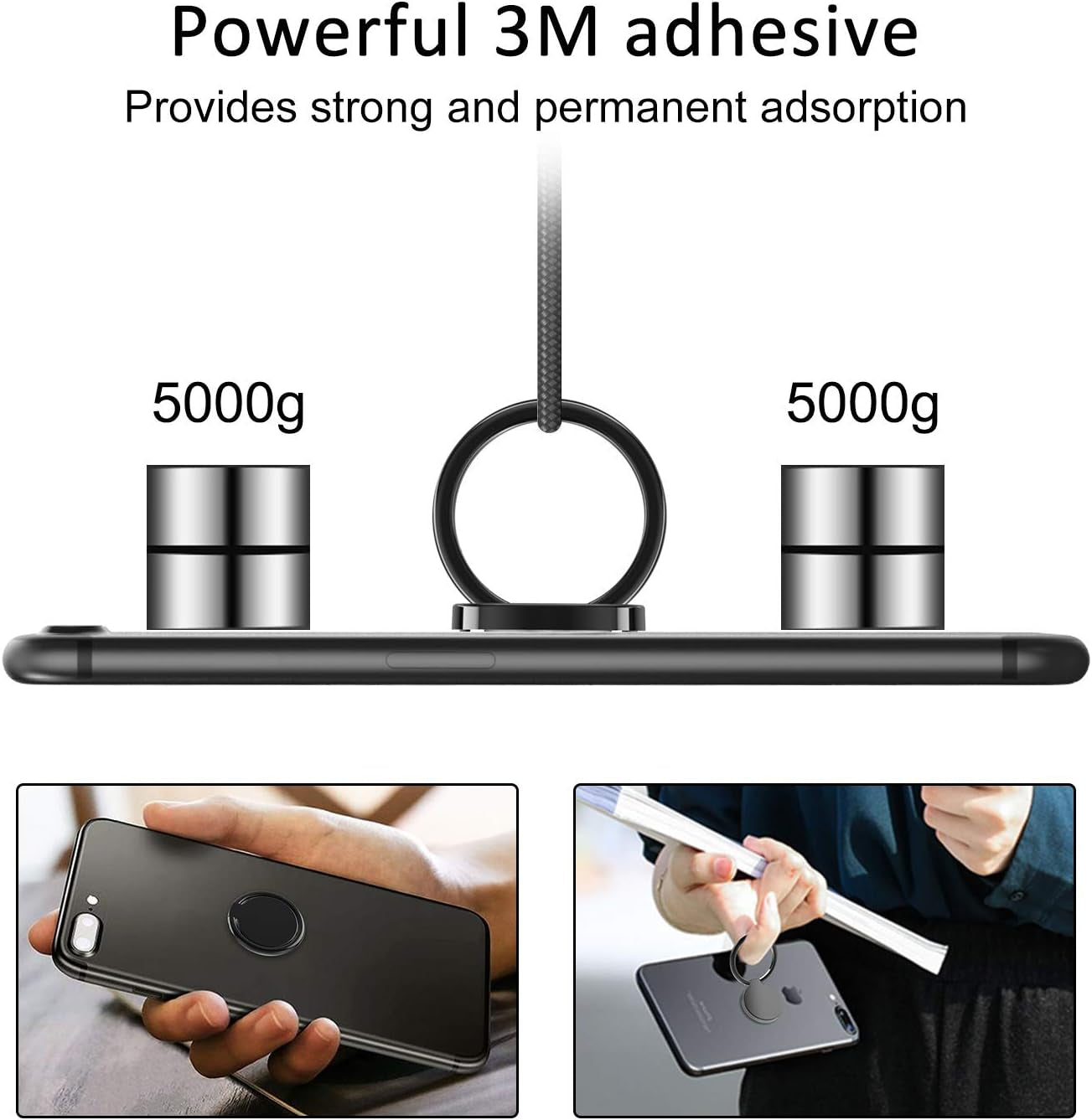 ICHECKEY Phone Ring Holder, Finger Ring Stand 360°Rotation Metal Phone Ring Grip Kickstand Compatible with All Smartphone, Ipad, Tablet - Gloss Black  ICHECKEY   