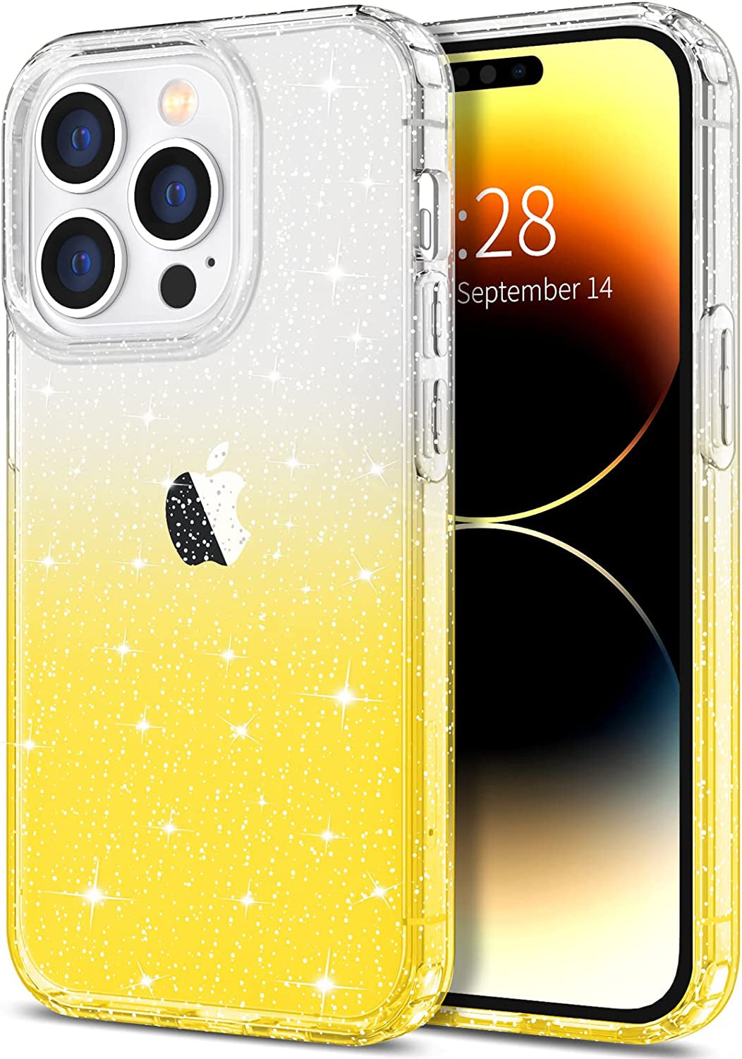 Hython Case for Iphone 14 Pro Max Case Glitter, Cute Sparkly Clear Glitter Shiny Bling Sparkle Cover, Anti-Scratch Soft TPU Slim Fit Shockproof Protective Phone Cases for Women Girls, Black Glitter  Hython Clear/Yellow Glitter  