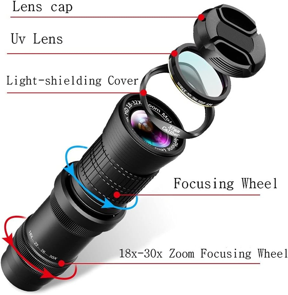 GHGHF 18-30X Professional Mobile Phone Camera Telescope Lens for Iadjustable Telephoto Zoom Lens Smartphone Lentes Kit  zxyhf   