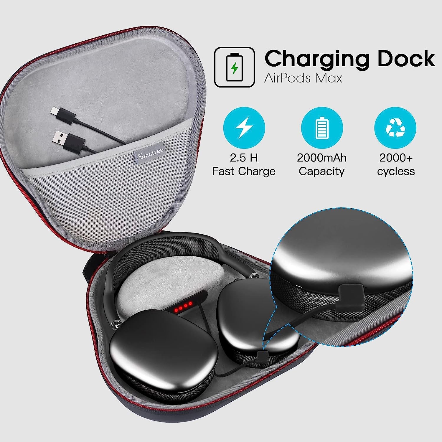 Smatree Airpods Max Charging Dock for Airpods Max, 2000 Mah Battery Charging Case Airpods Max Case,Airpods Max Charging Station, Airpods Max Travel Charging Portable Bag  Smatree   