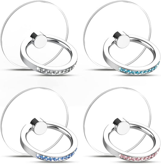 4 Pcs Kutumyqc Cell Phone Ring Holder Stand Diamond Transparent Finger Grip Clear 360° Degree Rotation Kickstand Compatible Iphones and All Phones (Silver Pink Blue Aquamarine)  KutumyQC   