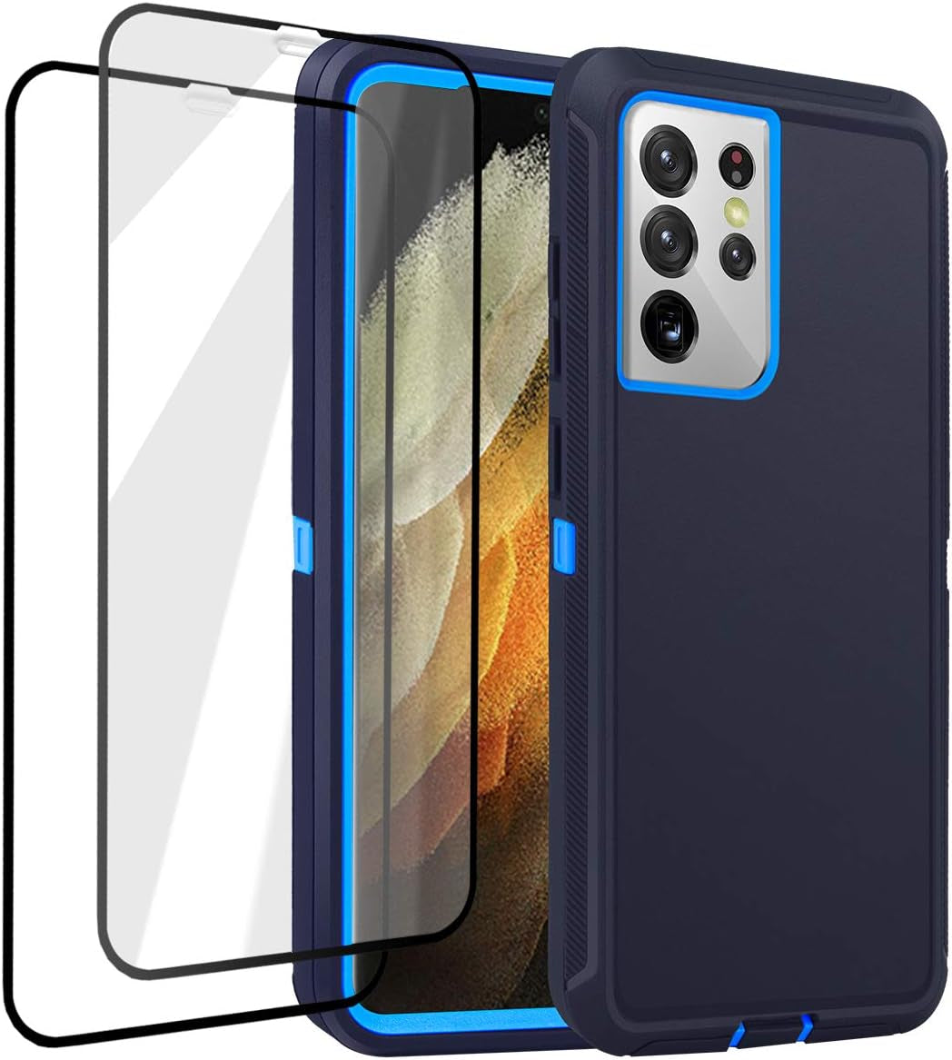 Aicase for Galaxy S21 Ultra Case with Screen Protector, Heavy Duty Drop Protection Full Body Rugged Shockproof/Dustproof 3-Layer Military Grade Tough Durable Phone Cover for Samsung Galaxy S21 Ultra  AICase Admiral Blue/Royal Blue Galaxy S21 Ultra 