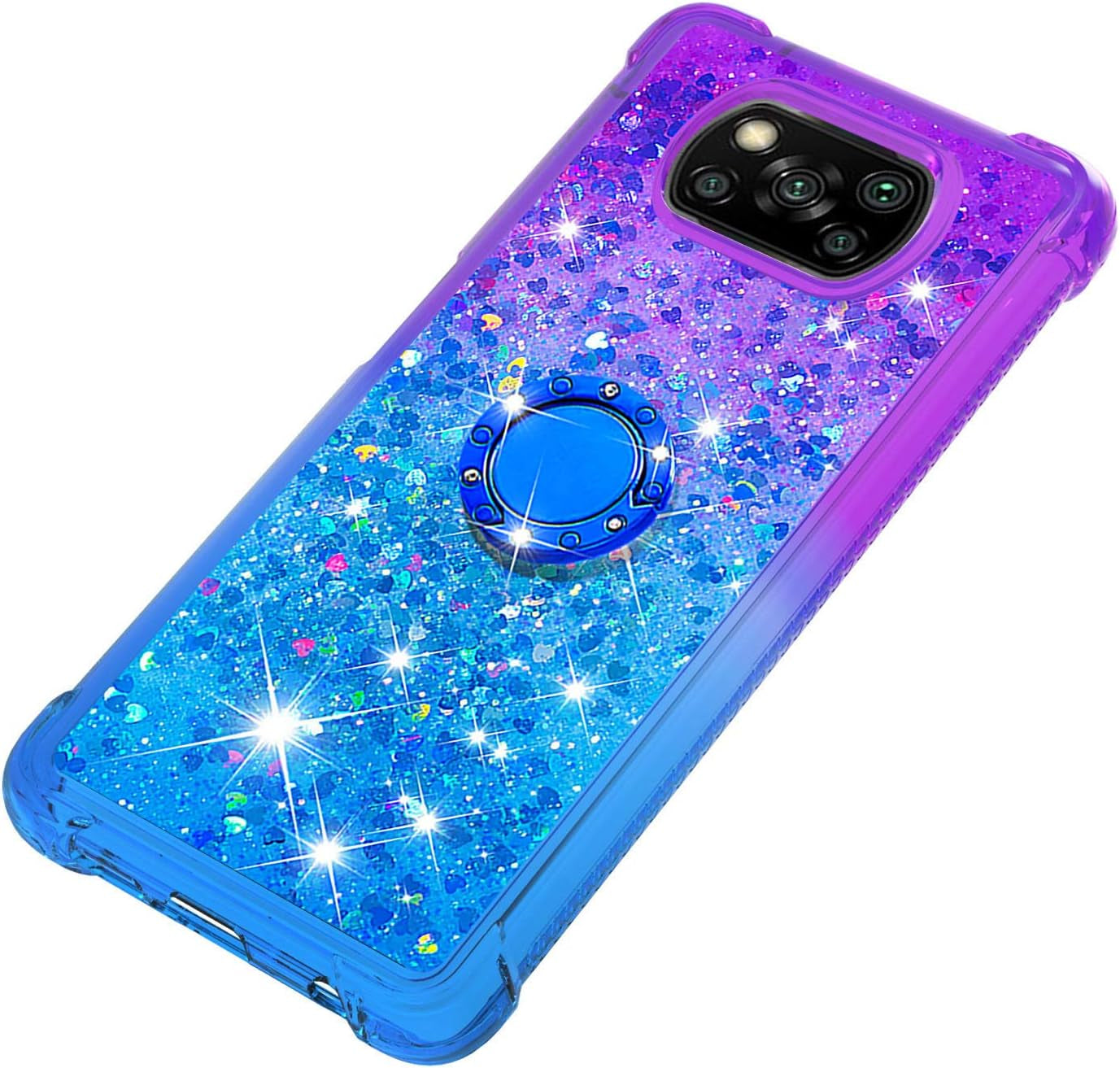Monwutong Phone Case for Xiaomi Poco X3 NFC, Case for Xiaomi Poco X3 Pro, Shiny Bling Quicksand Effect TPU Bumper Case with Four Corners Protection Cover for Xiaomi Poco X3 NFC/X3 Pro, Purple Blue  Monwutong   