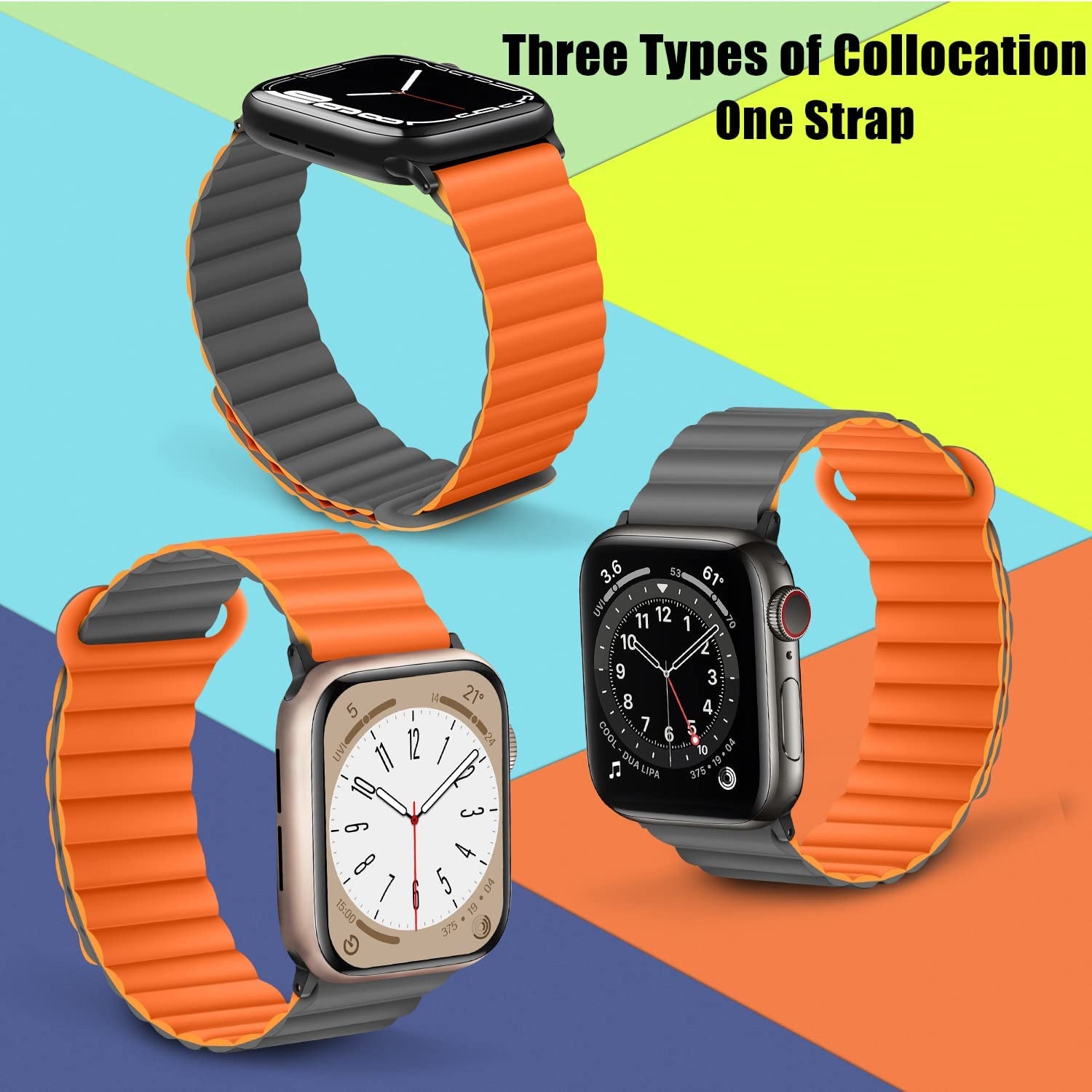 HITZEE Compatible with Apple Watch Band 41Mm 40Mm 38Mm, Double Sided Wearable Silicone Magnetic Loop Bands Compatible for Apple Watch Series 8 7 SE 6 5 4 3 2 1, Gray Orange  HITZEE   