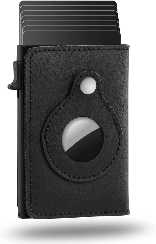 ‎Simple Project Airtag Wallet | Front Pocket RFID Blocking Wallet with Money Clip & Pop up Card Holder Wallet with Airtag Holder | Pull up Nubuck Leather | Minimalist Wallet for Men (Black)  Simple Project   