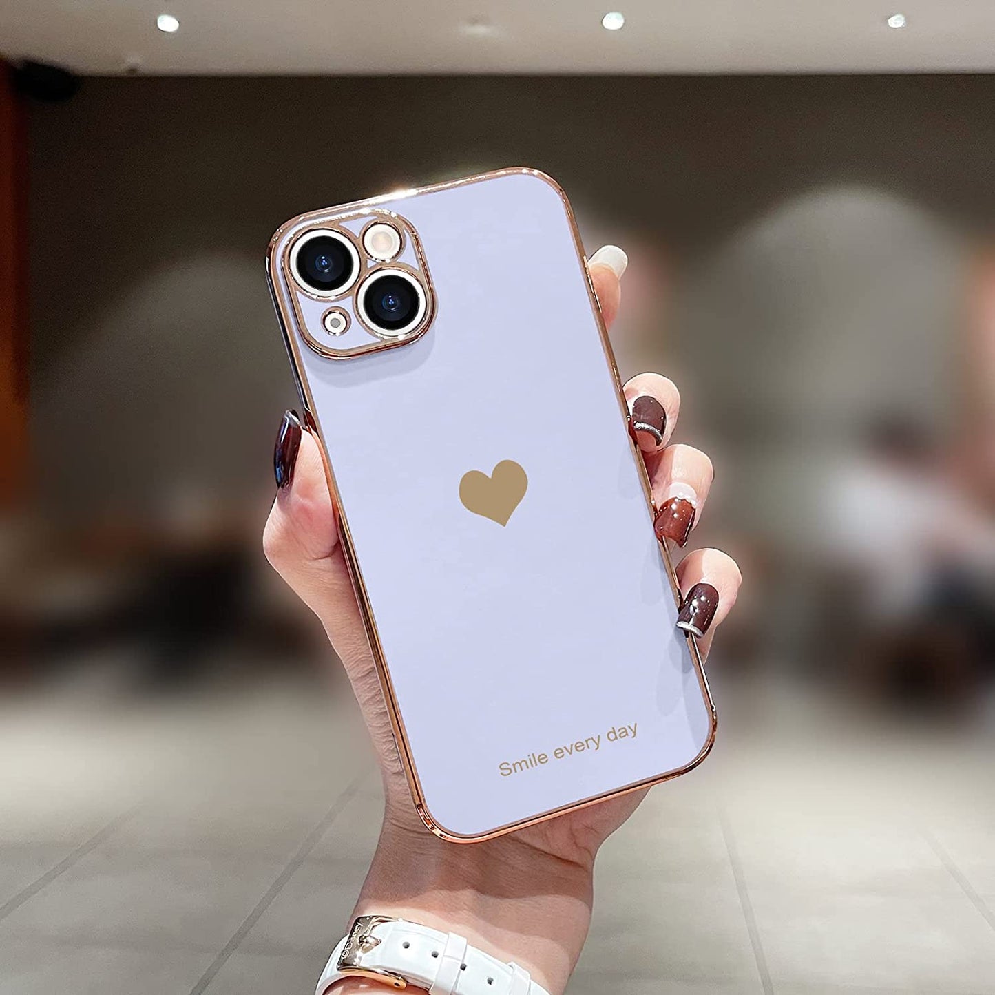 Teageo for Iphone 14 Case for Women Girl Cute Love Heart Luxury Electroplate Plating Soft Bling Back Cover Raised Full Camera Protection Bumper Silicone Shockproof Phone Case for Iphone 14, Purple  janzee   