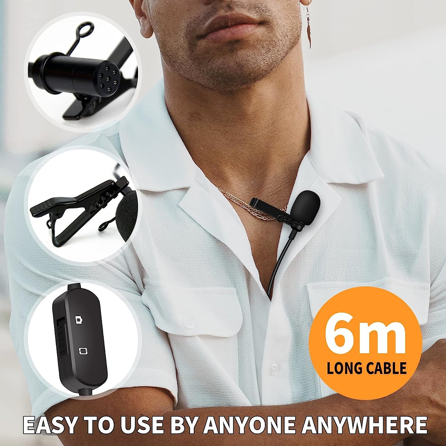 REALMIC Professional Lavalier Omnidirectional Condenser Microphone for Ipone and Android Smartphone Audio Video Recording, Plug and Play-For Youtube Tiktok Podcast Interviews  REALMIC   