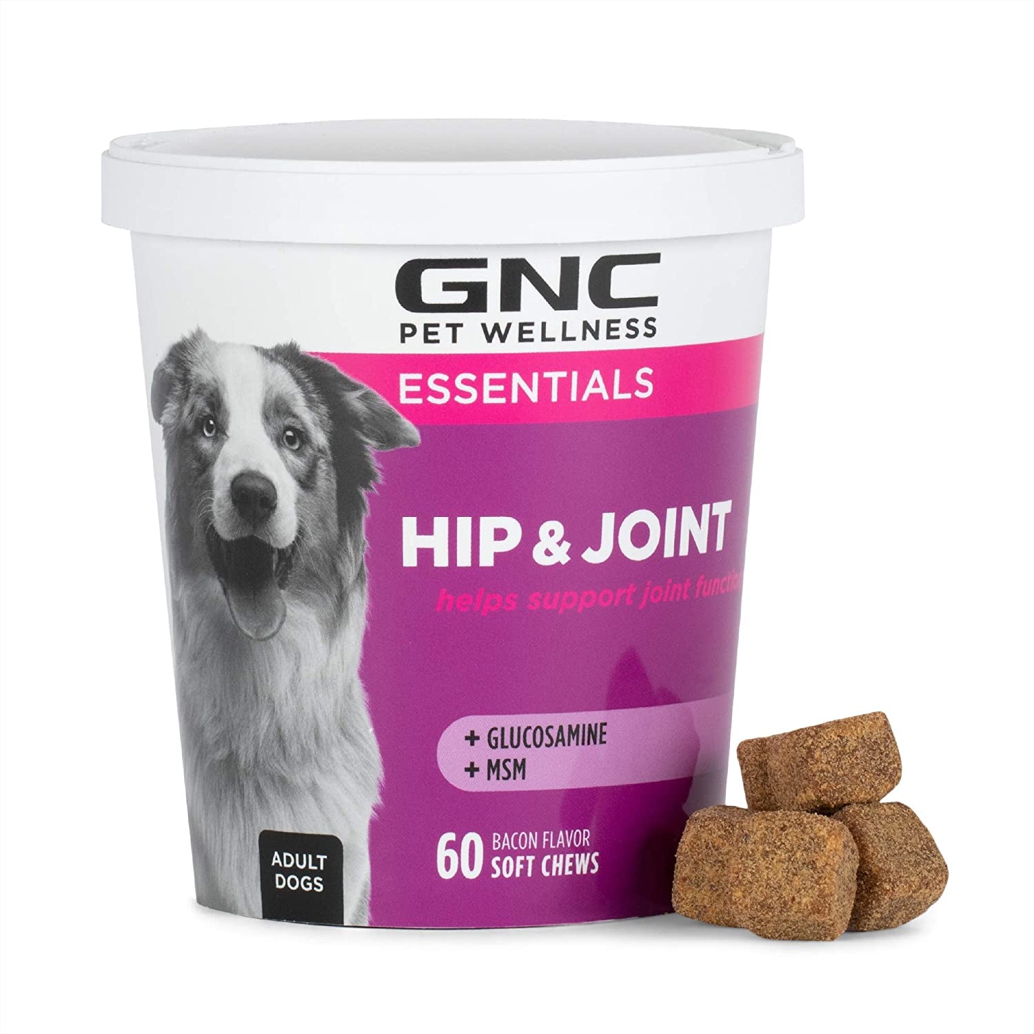 GNC for Pets Essentials Calming Soft Chew Dog Supplements | 60 Ct Chicken Flavor Dog Soft Chew Supplements for Calming and Relaxation | Adult Dog Calming Chews for Anxiety, White  Fetch for Pets Hip & Joint  