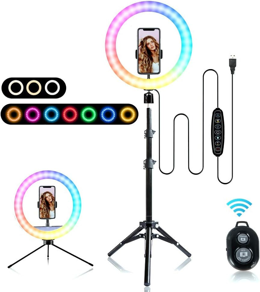 RGB Selfie Ring Light, 12 Inch LED Selfie Lights with Extendable Tripod Stand and Phone Holder for Live Video Calls Vlog Youtube Makeup and Photography Compatible with Iphone & Android  CASAVIDA   