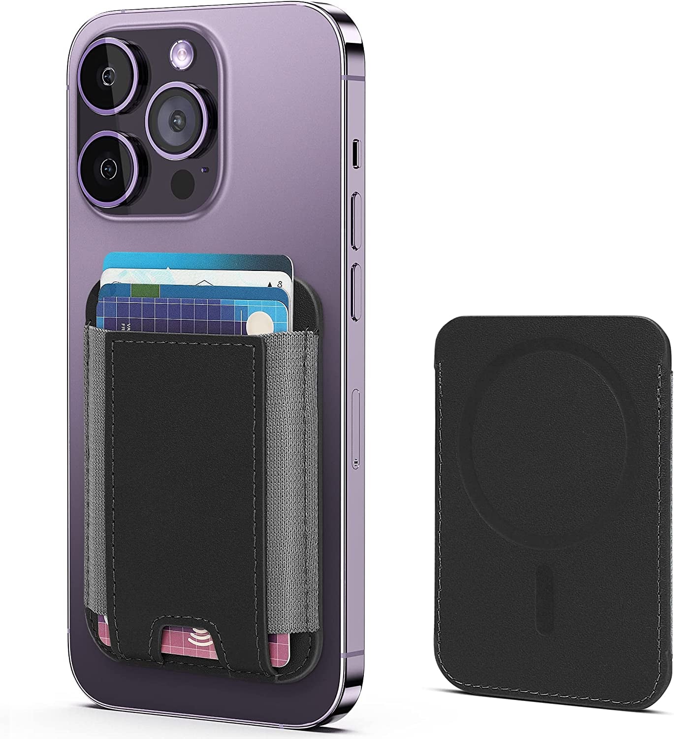 GANSBOL Magnetic Phone Wallet with Magsafe, Magnetic Magsafe Leather Wallet for Iphone 12/13/14 Series, Card Wallet Holder for Apple Magsafe, Fit 10 Cards, Deep Purple  GANSBOL Black  
