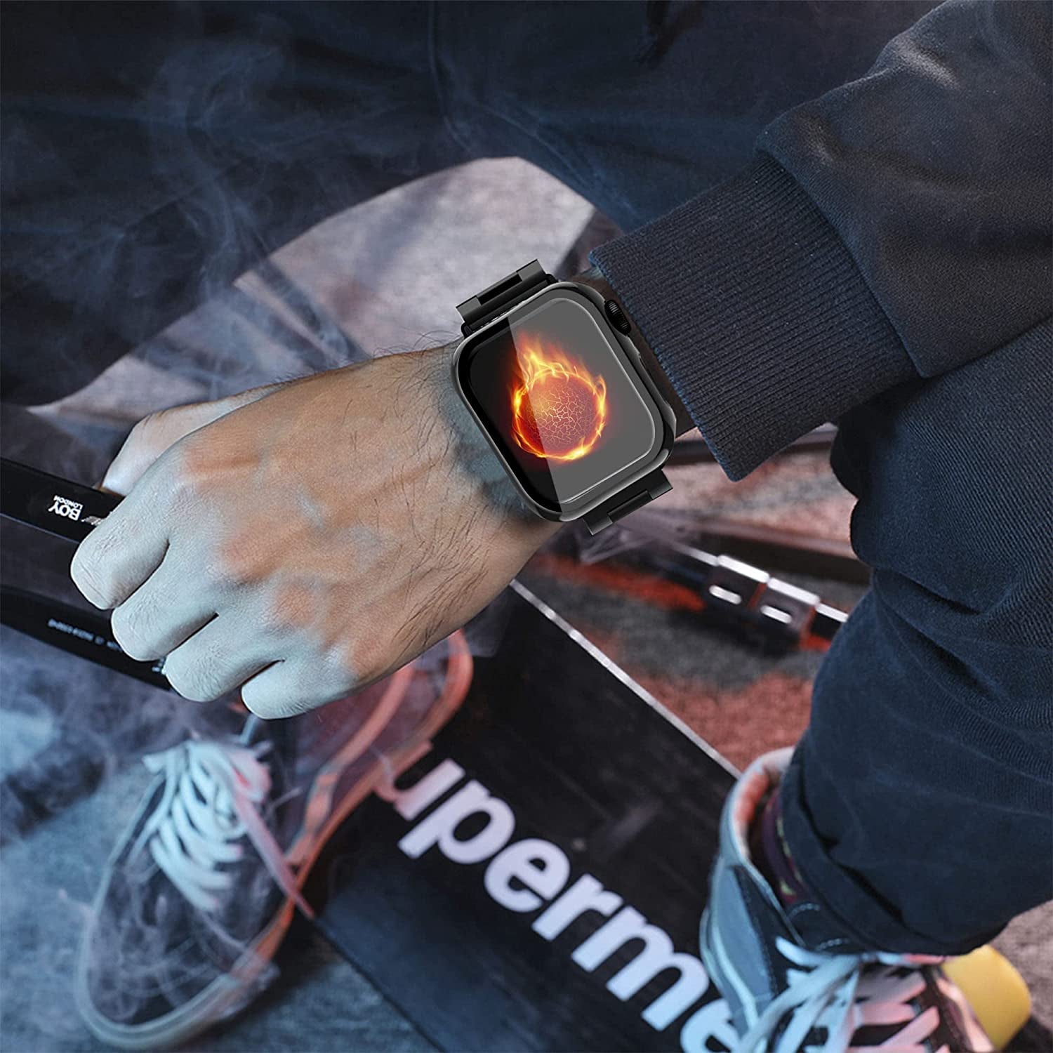 Bekomo Compatible with Apple Watch Band 49Mm 44Mm 45Mm 42Mm 40Mm 38Mm 41Mm, Stainless Steel Metal XL Large Iwatch Bands with 2 Pack Tempered Glass Screen Case for Series Ultra 8/7/6/5/4/3/2/1/SE for Men  Bekomo   