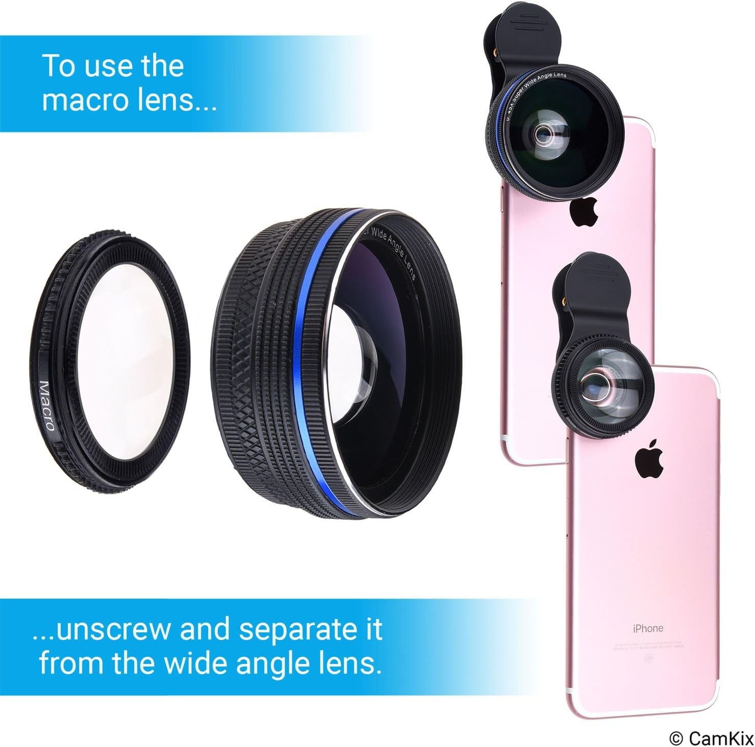 Universal 3In1 Lens Kit with 18X Telephoto + Macro + Wide Angle Lenses - Awesome Mobile Photography for Apple Iphone, Samsung Galaxy, Etc. - Locking Lens Clip - Adjustable Tripod (For Telephoto Lens)  CamKix   