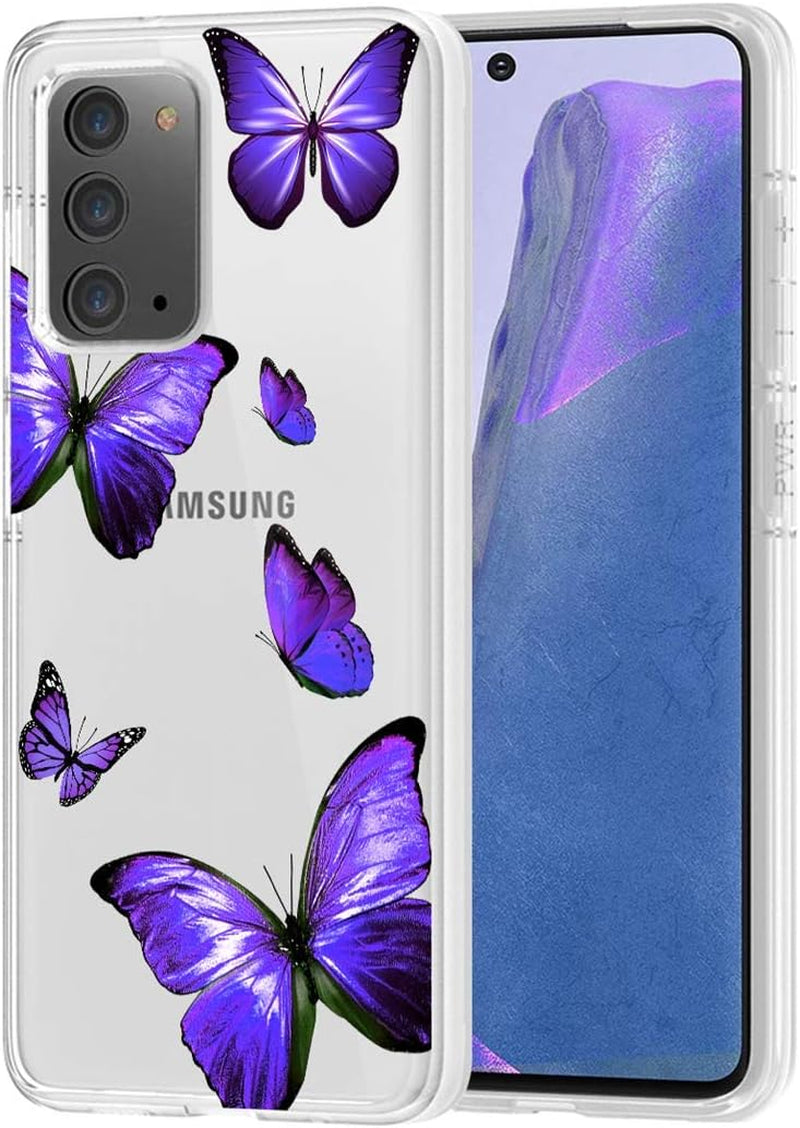 Zoeirc Case for Galaxy Note 20 5G, Samsung Note 20 Clear Case for Girls, Soft TPU 360 Full Body Shockproof Hybrid Bumper Crystal Clear Phone Case Cover for Samsung Galaxy Note 20 (Blue Butterfly)  Zoeirc Purple Butterfly  