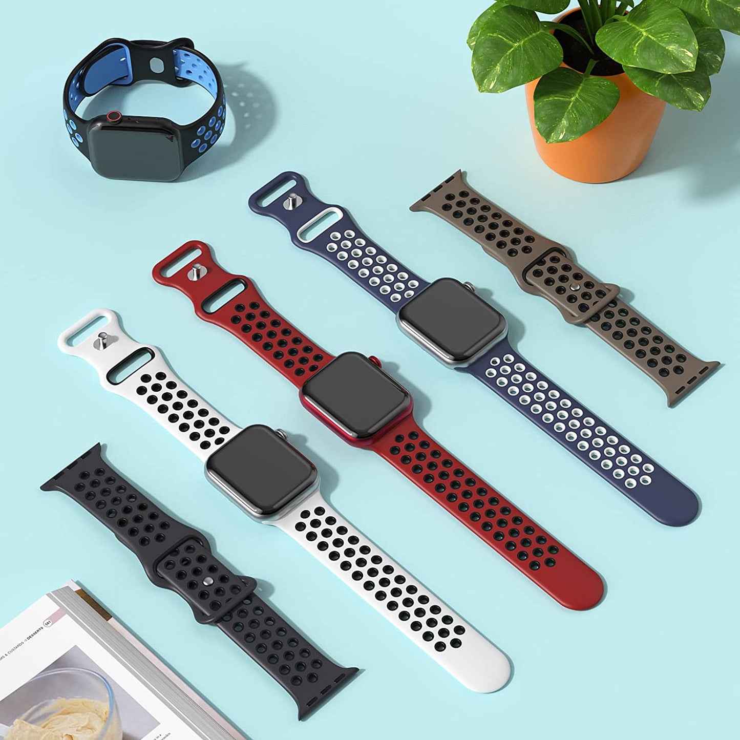 Biudien 5 Pack Sport Bands Compatible with Apple Watch Band 49Mm 45Mm 44Mm 42Mm 41Mm 40Mm 38Mm, Soft Silicone Strap Replacement Breathable Wristband for Iwatch Ultra Series 8 SE 7 6 5 4 3 2 1  Biudien   