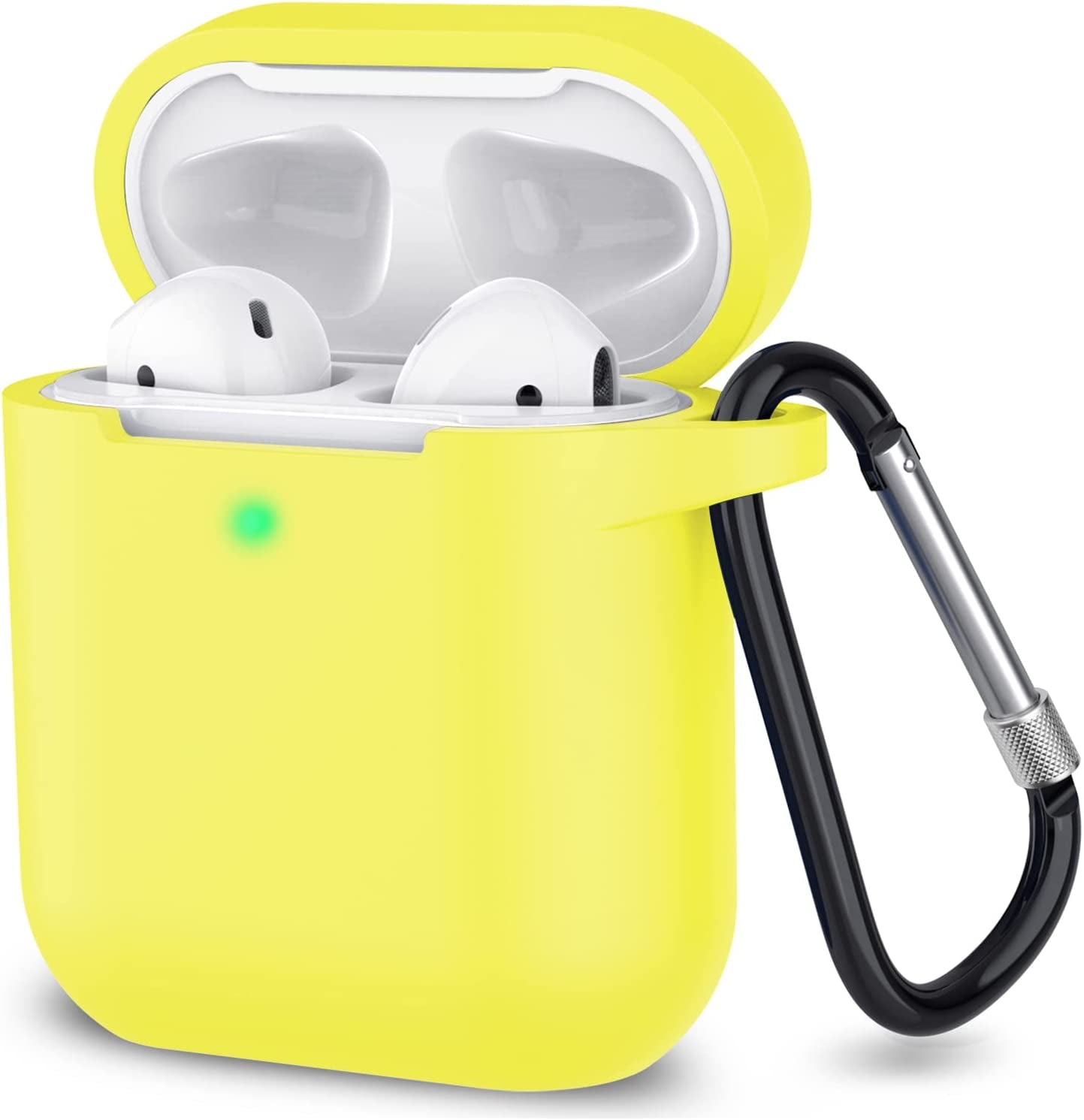 SATLITOG Airpods Case Cover with Secure Lock Keychain, Protective Silicone Cover Compatible with Apple Airpods 2Nd & 1St Charging Case - Dark Blue  SATLITOG Light Yellow  