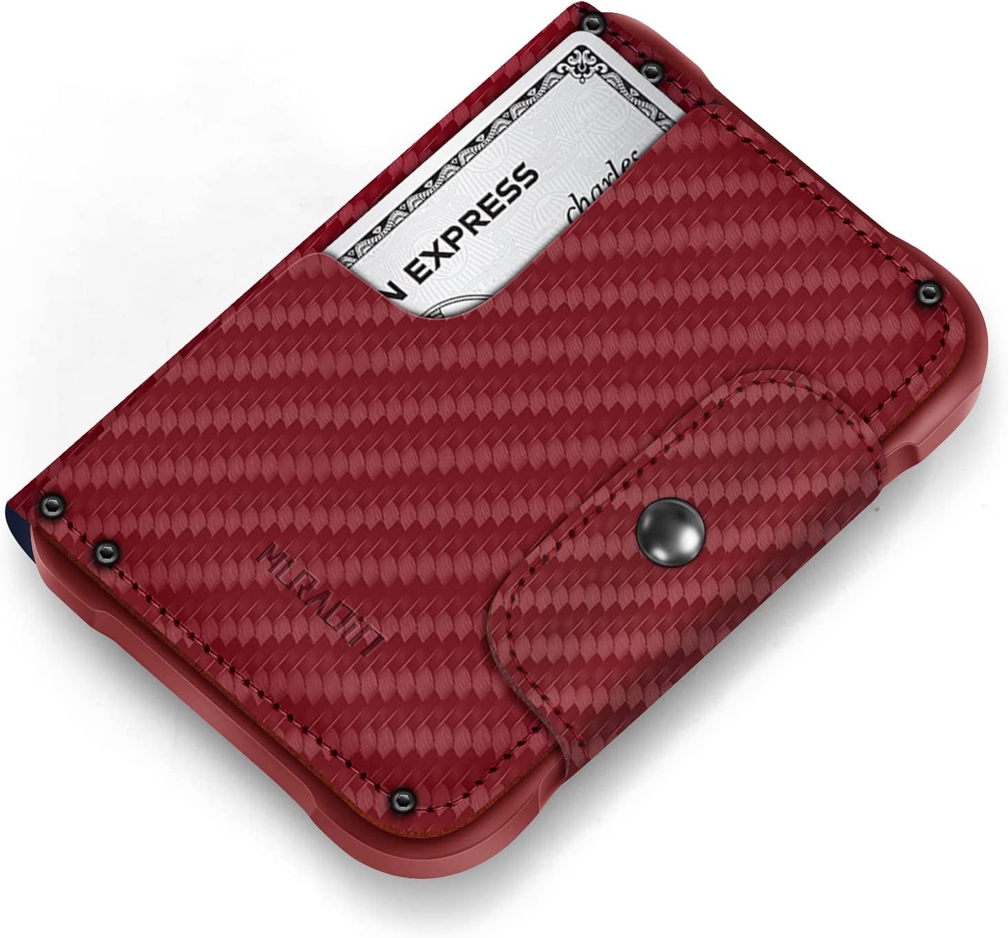 MURADIN Chocolate Front Pocket Wallet for Men Travel Tactical Bifold RFID Blocking Aluminum Metal Leather Money Cards Holder Ideal Men'S Gift  ENIGMA Carbon Fiber Red  