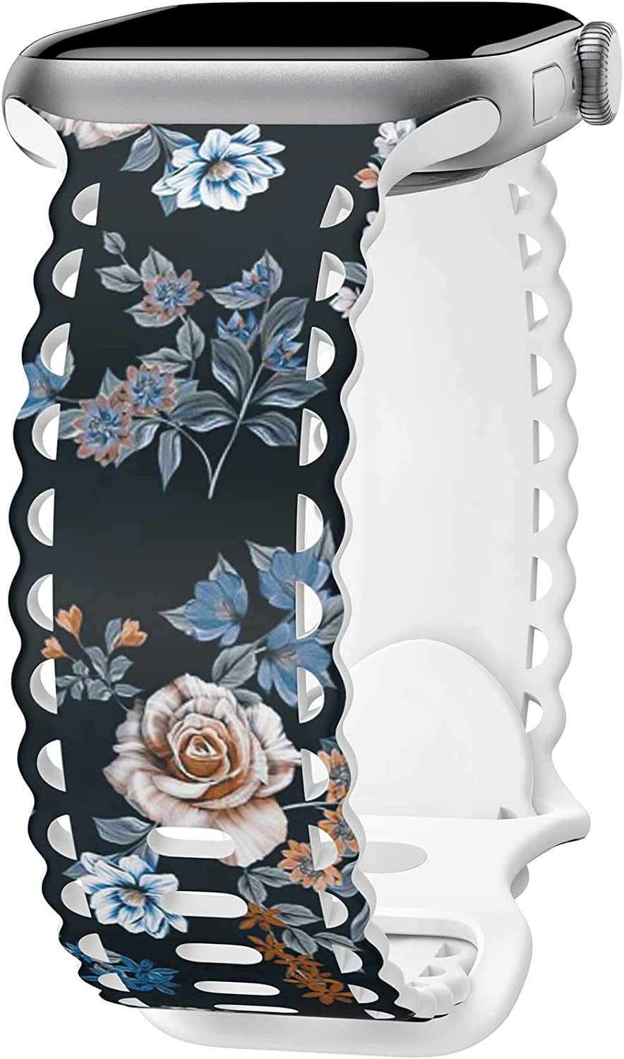 Upfurmach Compatible with Apple Watch Band 41Mm 40Mm 38Mm 49Mm 45Mm 44Mm 42Mm Women Girl, Rose Floral Print Lace Hollow-Out Soft Silicone Sport Bands for Iwatch Ultra SE Series 8 7 6 5 4 3 2 1, Rosb-38  UpfurMach B-Mysterious Rose 41mm/40mm/38mm 