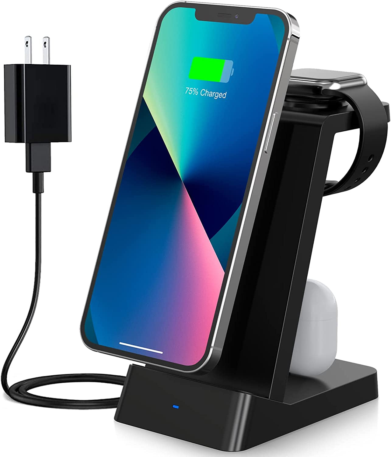 Wireless Charging Station,Cadefu Wireless Charger Compatible with Iphone 14 Pro Max/13/12/11/X/8 Plus, 3 in 1 Fast Charging Stand Dock for Airpods 1/2/Pro, Apple Watch Series(With Adapter)  CADEFU   