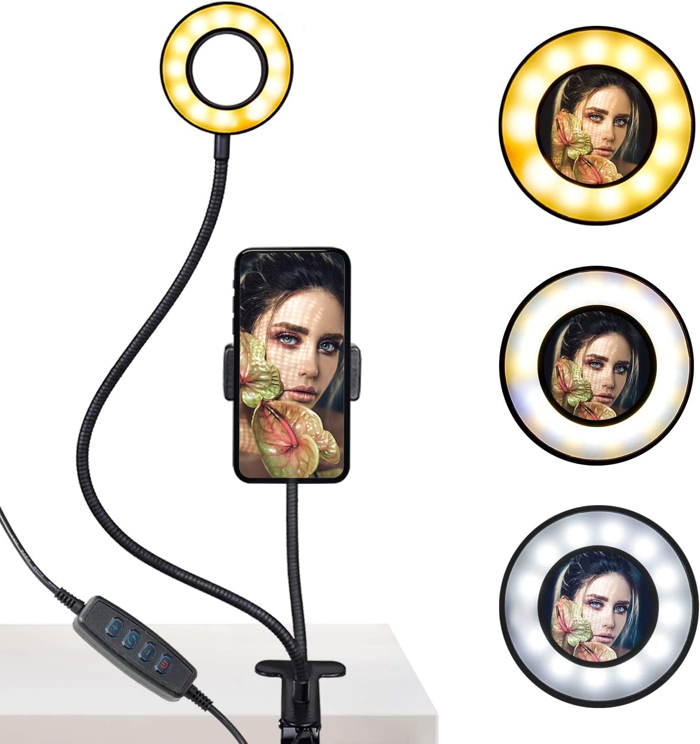 ETOPLIGHTING LED Selfie Ring Light with Cell Phone Holder for Photo Video Live Streams, Gooseneck Dimmable Desk Light, APL1970  ETOPLIGHTING   