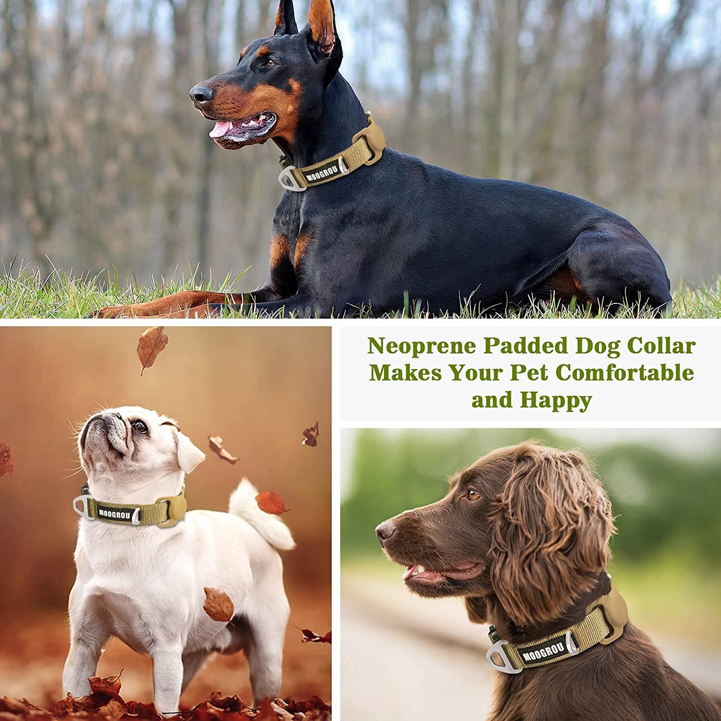 MOOGROU Dog Collar with Airtag Holder,Quick-Release Metal Buckle Heavy Duty Pet Collar for Small Medium Large Dogs,Premium Adjustable Nylon Airtag Dog Collar with Soft Neoprene Padded Comfy Brown 1.2"  MOOGROU   