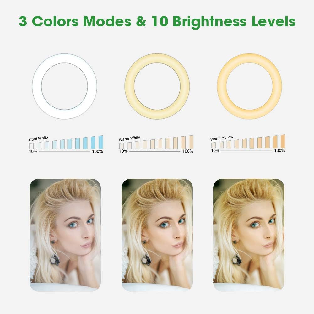 Smatree 10" LED Selfie Ring Light with Flex Clamp Mount & Tripod Stand & Phone Holder, Dimmable Desktop Ring Light with 3 Light Modes for Live Streaming/Makeup/Photography/Tiktok/Youtube Videos/Vlog  Smatree   