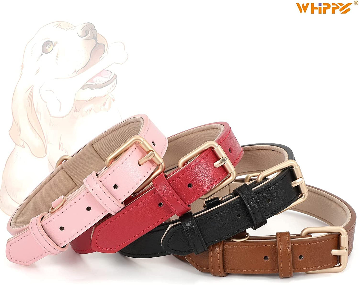 WHIPPY Airtag Leather Dog Collar GPS Tracker Air Tag Puppy Collar Adjustable Soft Leather Padded Dog Collar with Airtag Holder Case for Small Medium Large Dog Pet Backpack,Pink,M  WHIPPY   