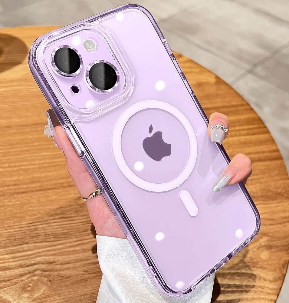 JUESHITUO Magnetic Matallic Glossy Clear for Iphone 14 Case with Full Camera Cover Protection [No.1 Strong N52 Magnets] [Military Grade Drop Protection] for Women Girls Phone Case (6.1")-Gold  JUESHITUO C-Clear  