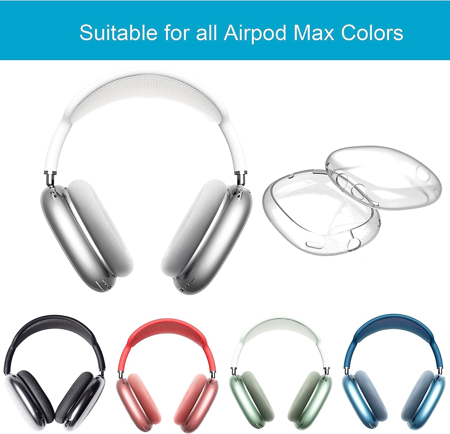 ULITIQ Compatible with Airpods Max Case Cover with Holder under Desk, Soft Case Transparent. Ultra Headphone Protective Cover for Air Pod Max Accessories, Clear (2 Cases+2 Holder)  ULITIQ   