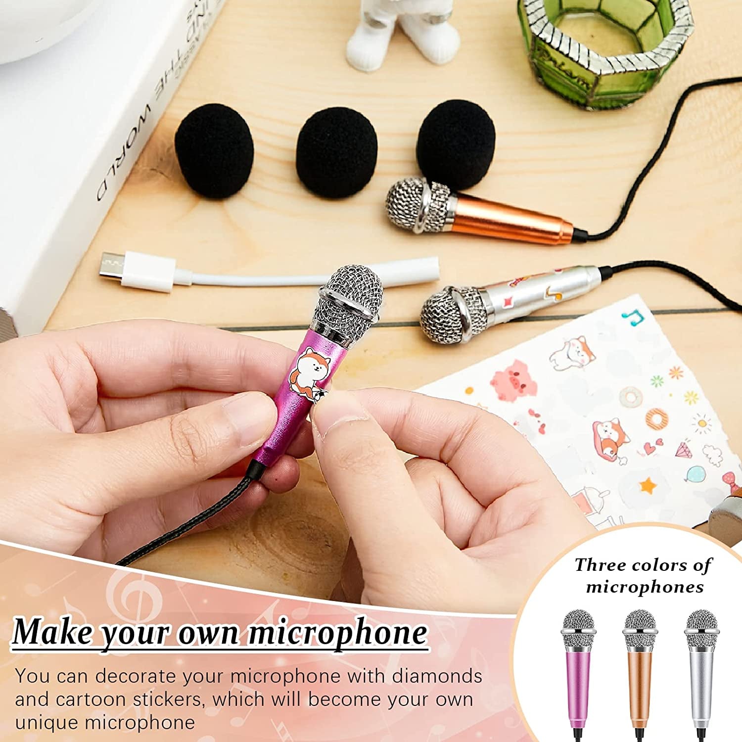 3 Pieces Mini Microphone Tiny Microphone Mini Portable Vocal Instrument Microphone and 3 Pieces USB Type C to 3.5 Mm Female Adapter for Mobile Phone  Flutesan   