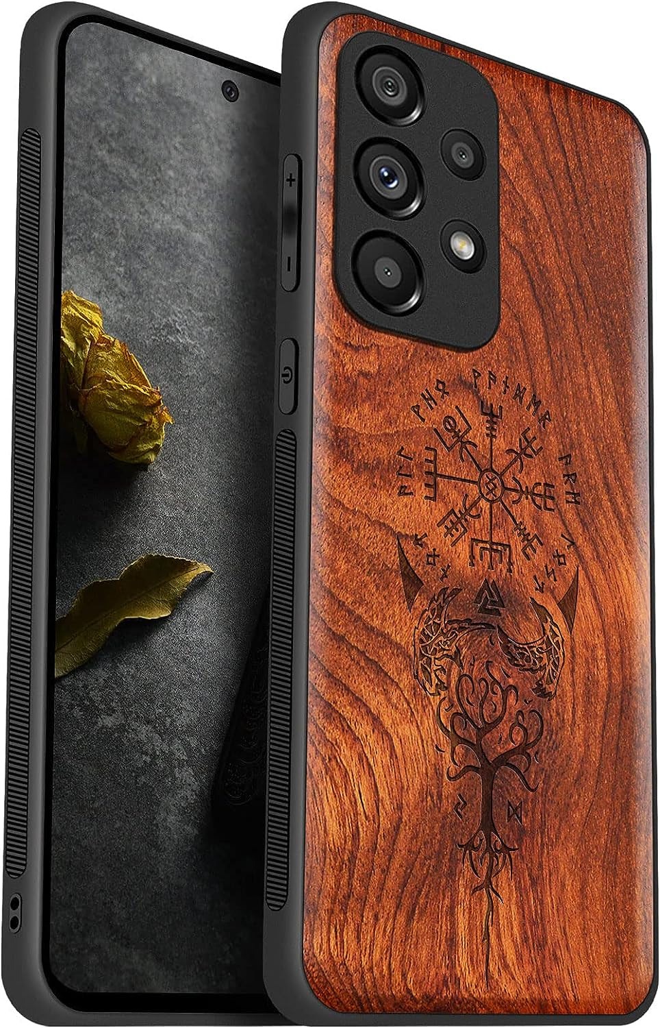 Carveit Wood Case for Samsung Galaxy A53 5G Case [Natural Wood & Black Soft TPU] Shockproof Protective Cover Unique & Classy Wooden Case Compatible with Galaxy A53 5G Case (Natural Wood-Blackwood)  Carveit Viking-Rosewood A53(5G)-Rosewood 