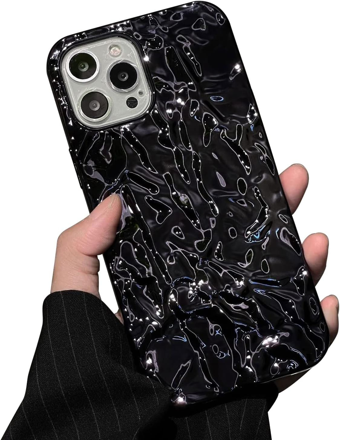 Yebowe Compatible with Iphone 11 Case, Cute 3D Tin Foil Pleated Luxury Phone Cover for Women Girls Cool Bling Designer Soft Silicone Case for Iphone 11, Rose Gold  Yebowe Black Iphone 11 Pro Max 