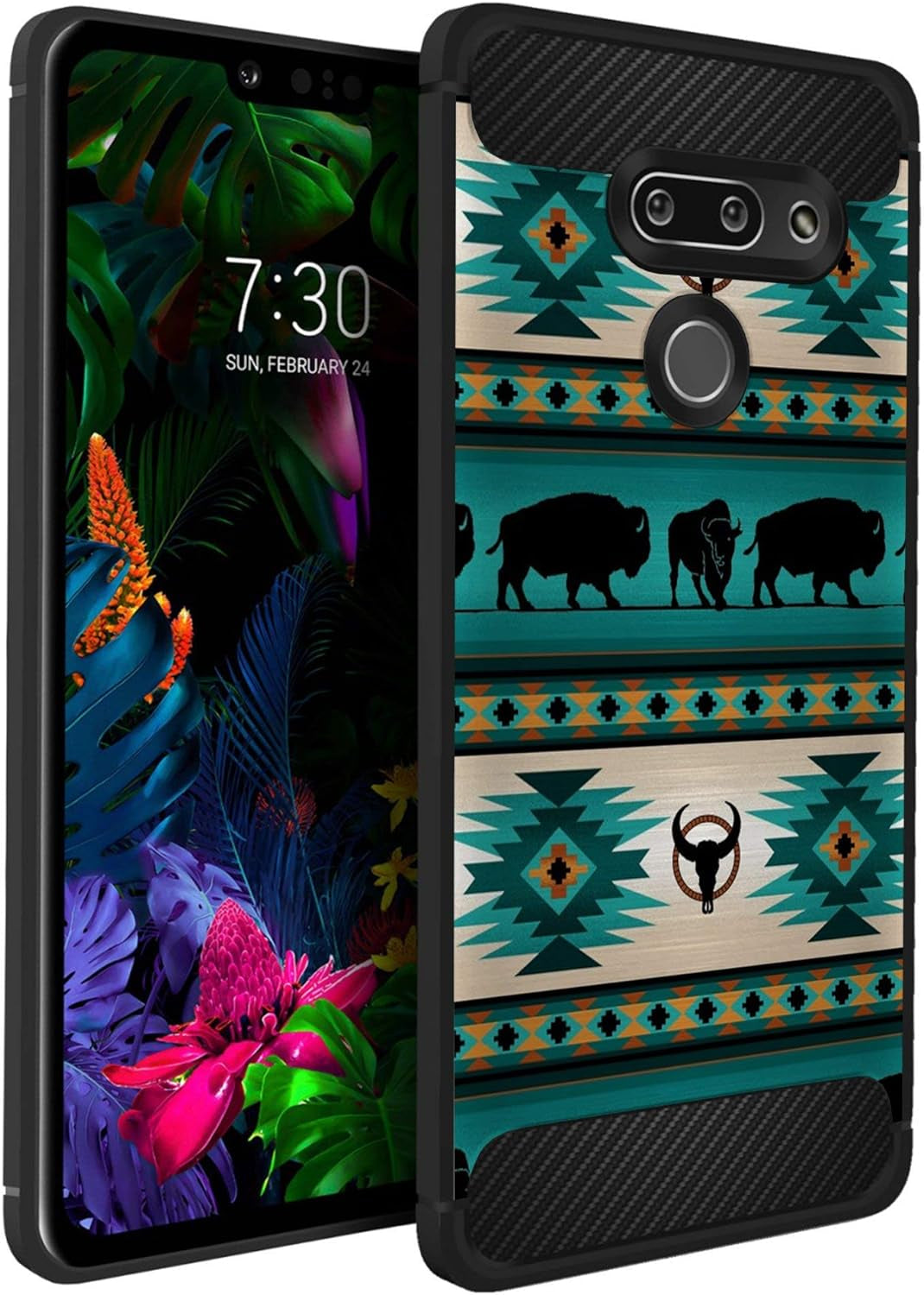 Casesondeck Case Compatible with [LG G8 Thinq/Lg G8] Tribal Floral Matte TPU Flexible Carbon Fiber Textured (Buffalo Western)  CasesonDeck   
