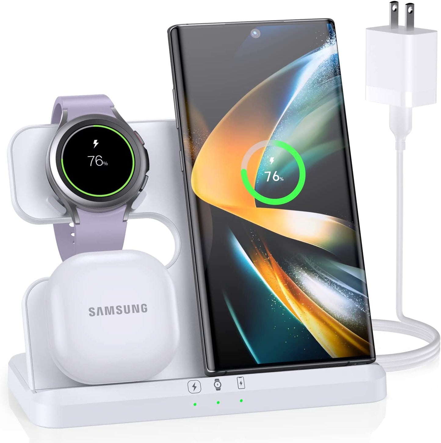 𝟮𝟬𝟮𝟯 𝗡𝗲𝘄 ZUBARR Wireless Charging Station for Samsung and Android Multiple Devices 3 in 1 Fast Charger Dock Stand for Phone Galaxy Z Flip 4/3 Z Fold S23 S22 S20 Ultra, Galaxy Watch 5/4/3, Buds  Guanyu(Dongguan) Intelligent Technology Co.,Ltd White  