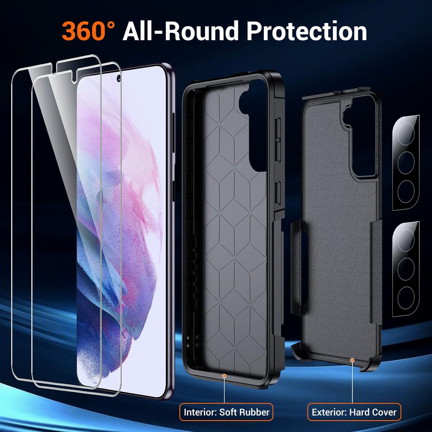 SPIDERCASE for Samsung Galaxy S21 Case,[10 FT Military Grade Drop Protection] [2 Tempered Glass Screen Protector+2 Tempered Camera Lens Protector] Heavy Duty Shockproof Cover for Galaxy S21,Black  SPIDERCASE   