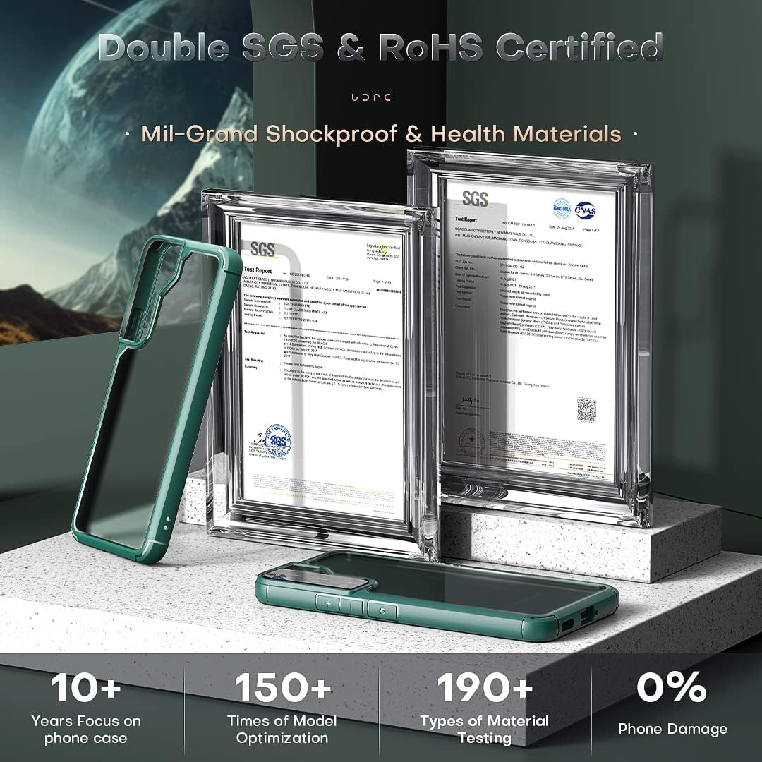 TOCOL [5 in 1 for Samsung Galaxy S22 Case 6.1 Inch, with 2 Pack Screen Protector + 2 Pack Camera Lens Protector, Translucent Matte Back [Military Grade Protection] Case for Galaxy S22 5G, Green  TOCOL   