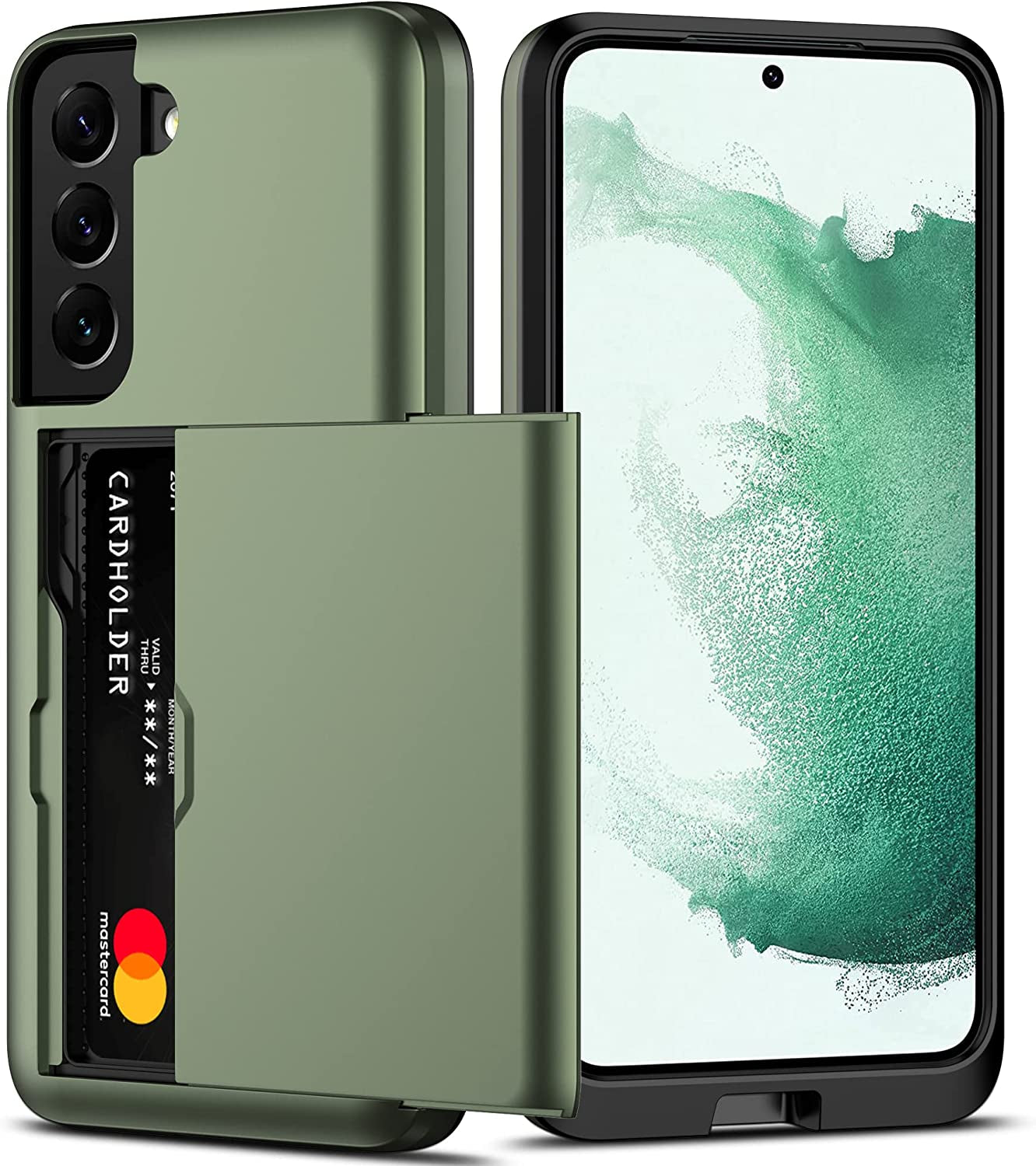 Nvollnoe for Samsung S22 Case with Card Holder 5G 6.1 Inch Slim Dual Layer Heavy Duty Protective Galaxy S22 Case Hidden Card Slot Wallet Case for Samsung S22(Rose Gold)  Nvollnoe Green For Galaxy S22-6.1'' 