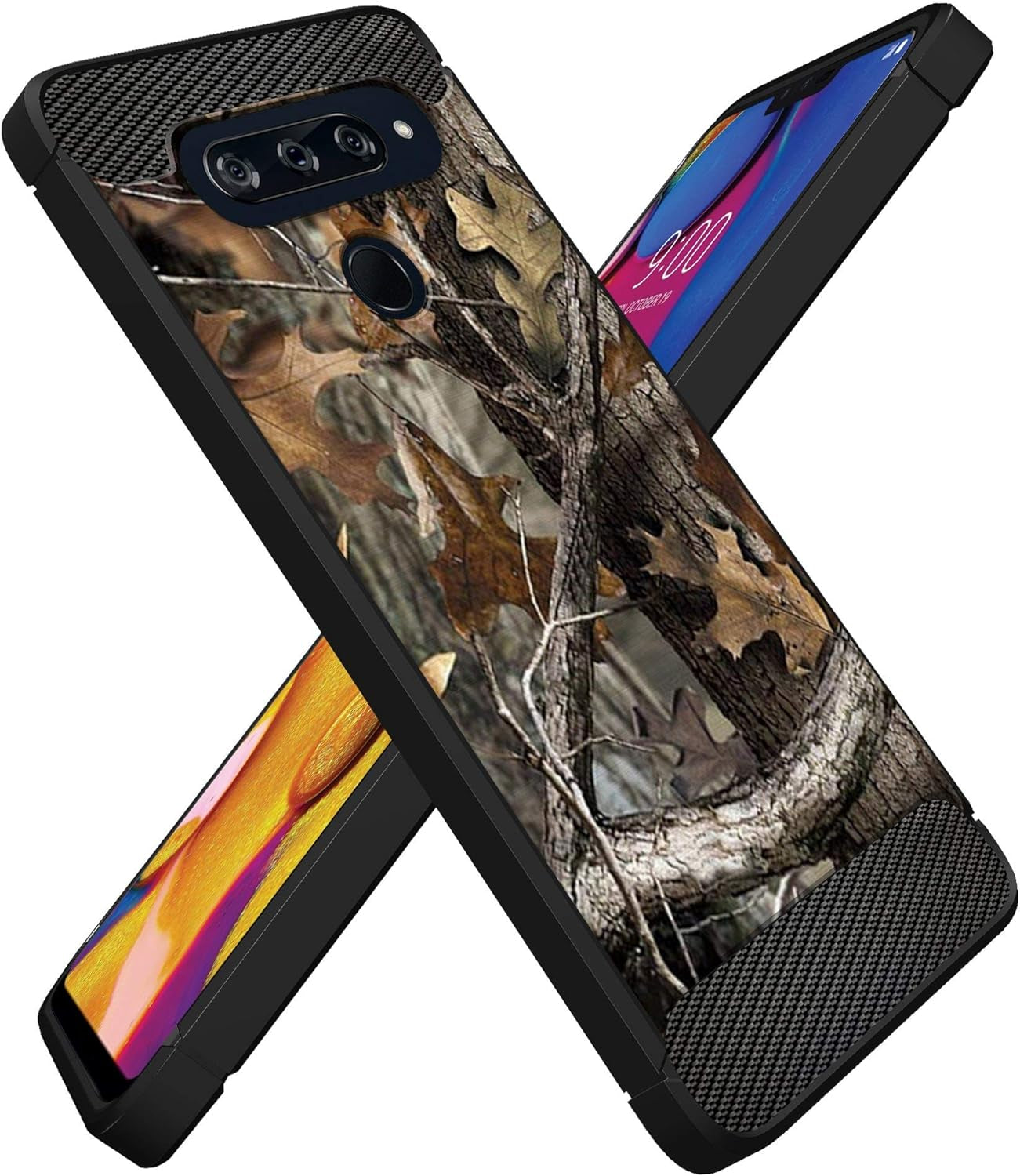 Casesondeck Camo Case Compatible with LG V40 Thinq, Carbon Fiber Texture Slim Fitted Matte Cover with Design(Tree Camo)  CasesonDeck   