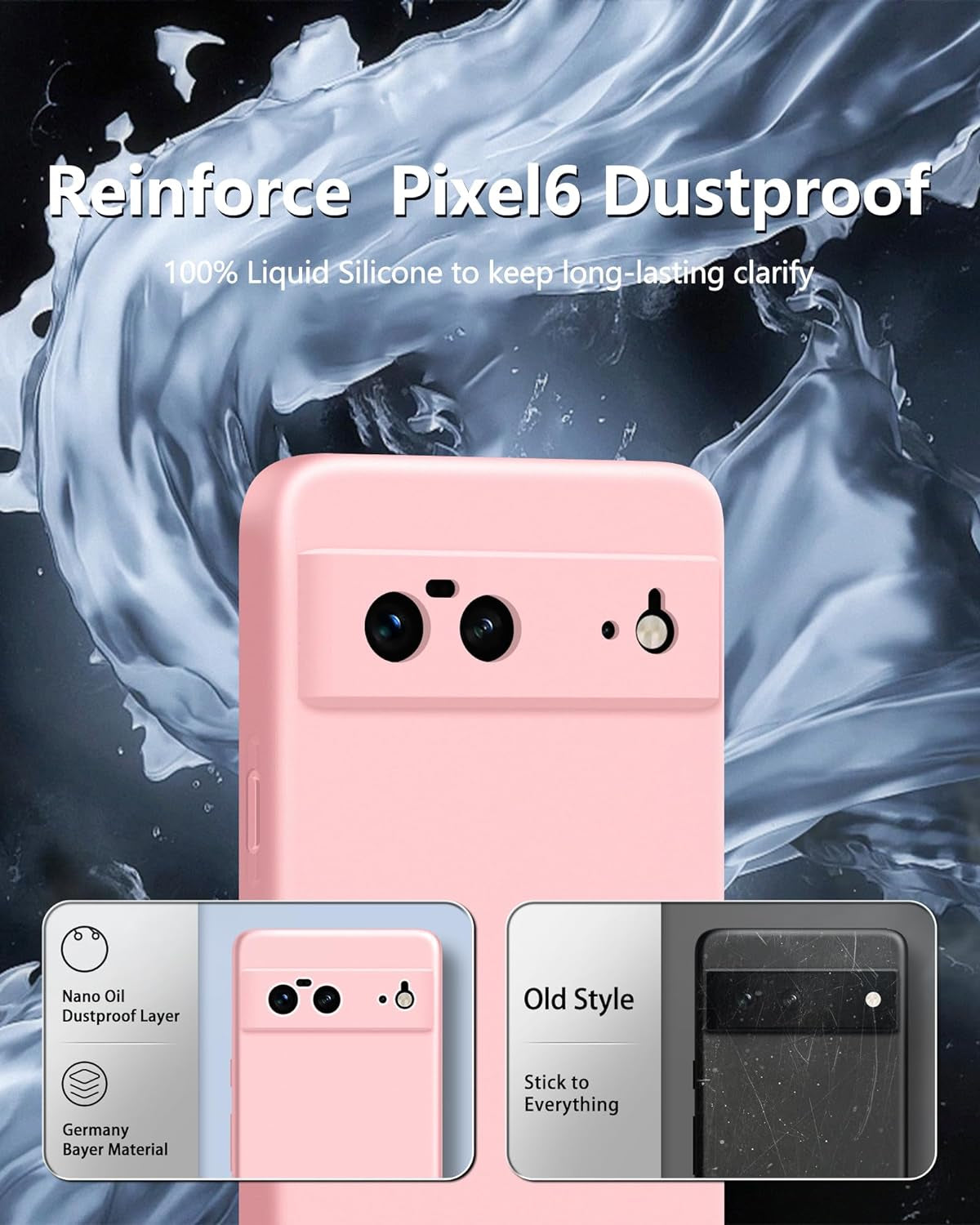 Dssairo 3 in 1 for Google Pixel 6 Case, with 2 Pack Screen Protector, with Full Camera Cover Protection，Liquid Silicone Slim Shockproof Protective Phone Case [Microfiber Lining] (Pink)…  Dssairo   